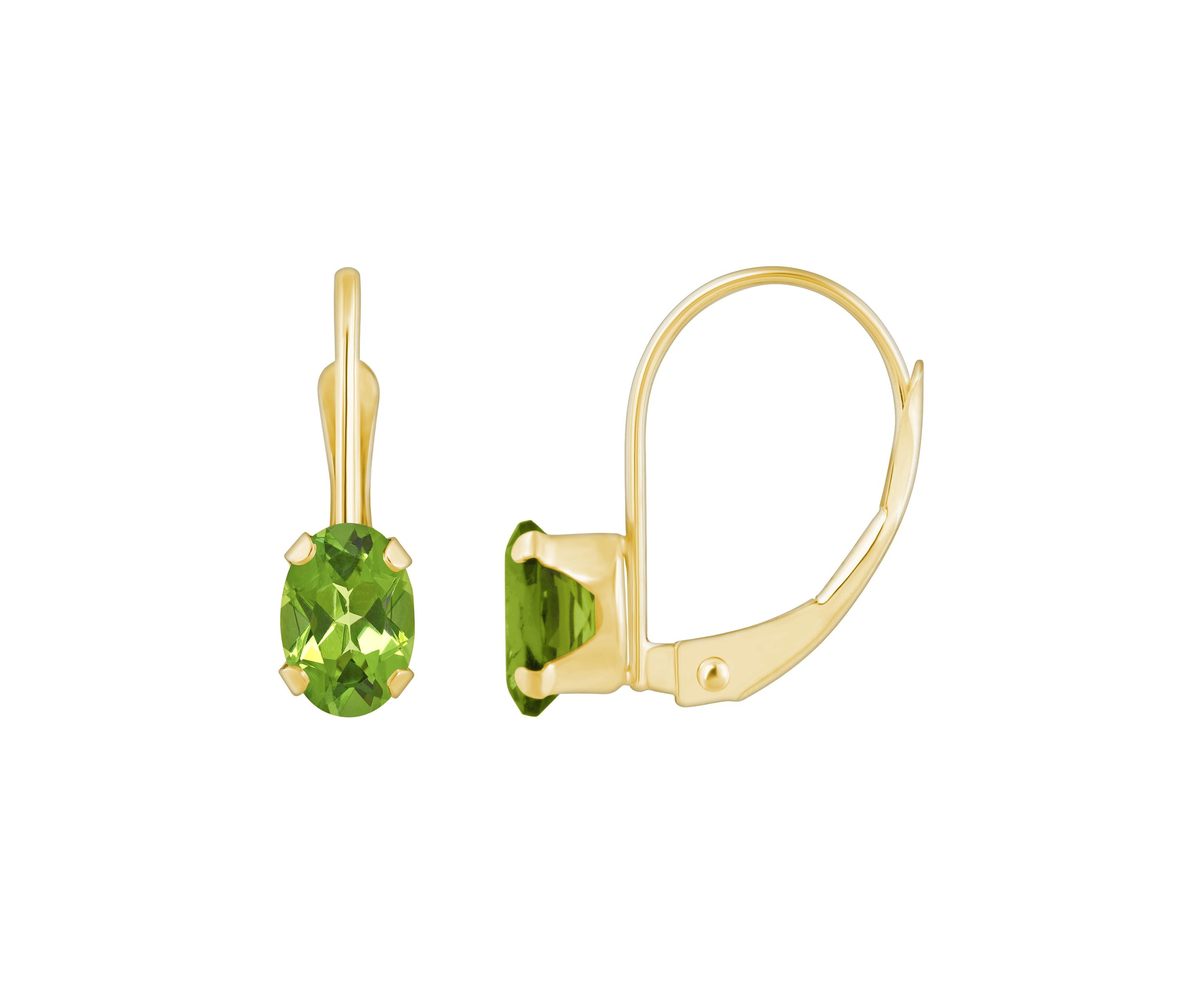 10K White Gold 6x4mm Oval Peridot Leverback Earrings