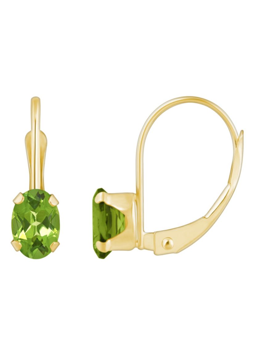 10K White Gold 6x4mm Oval Peridot Leverback Earrings