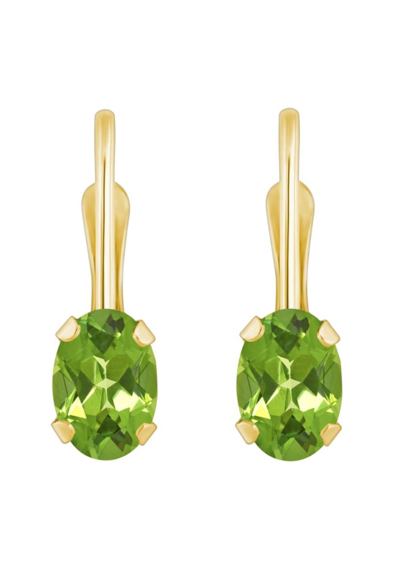 10K White Gold 6x4mm Oval Peridot Leverback Earrings