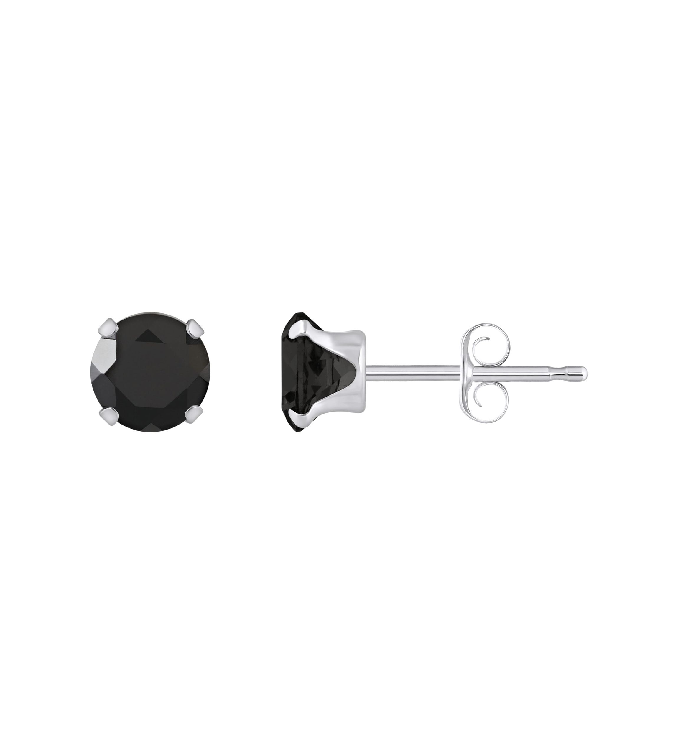 10K White Gold 5mm Round Black Onyx Stud Earrings