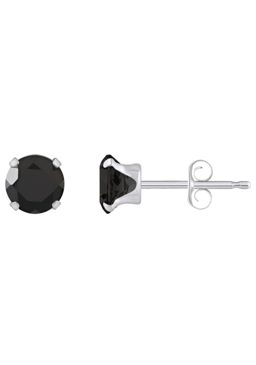10K White Gold 5mm Round Black Onyx Stud Earrings
