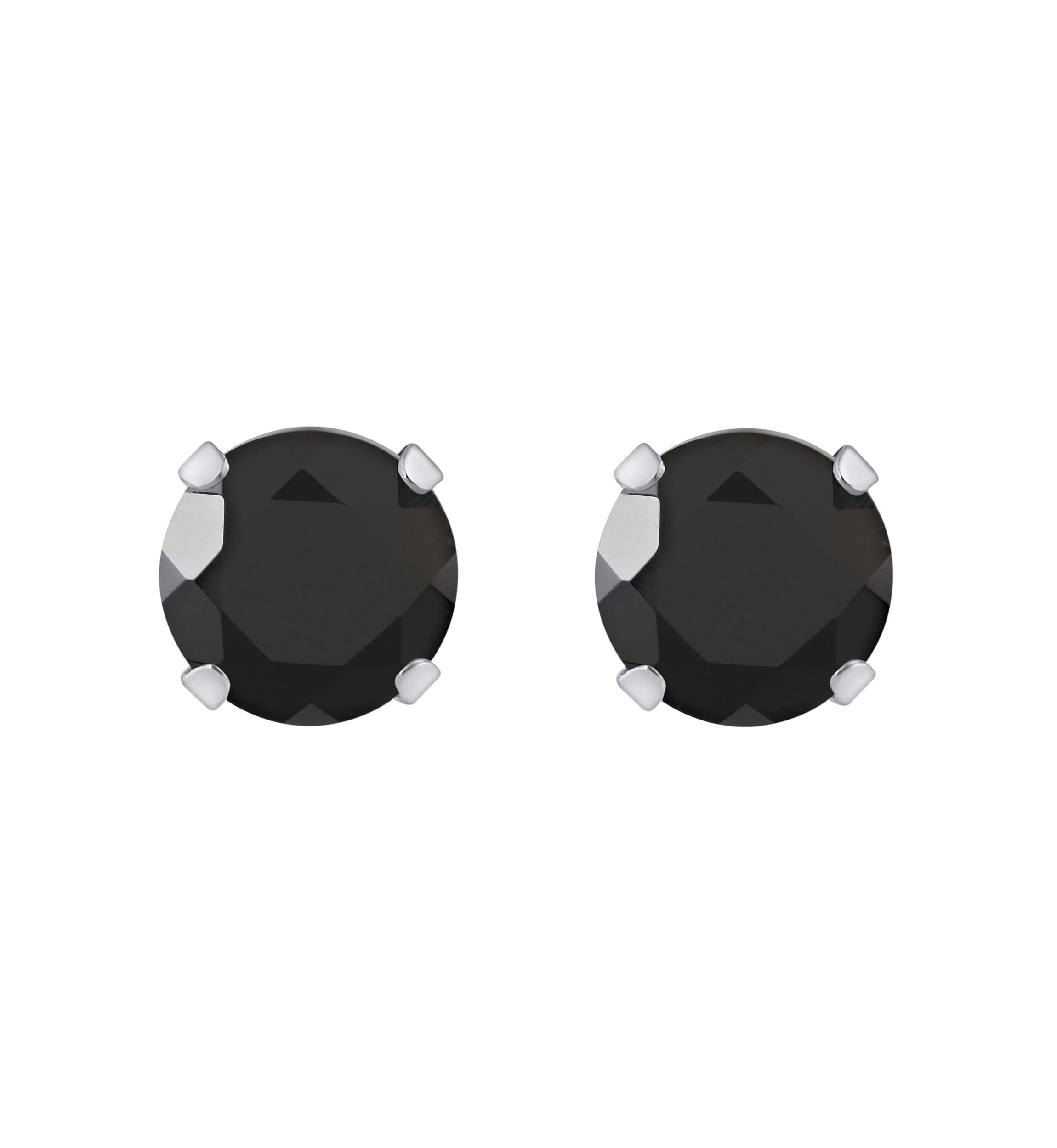 10K White Gold 5mm Round Black Onyx Stud Earrings