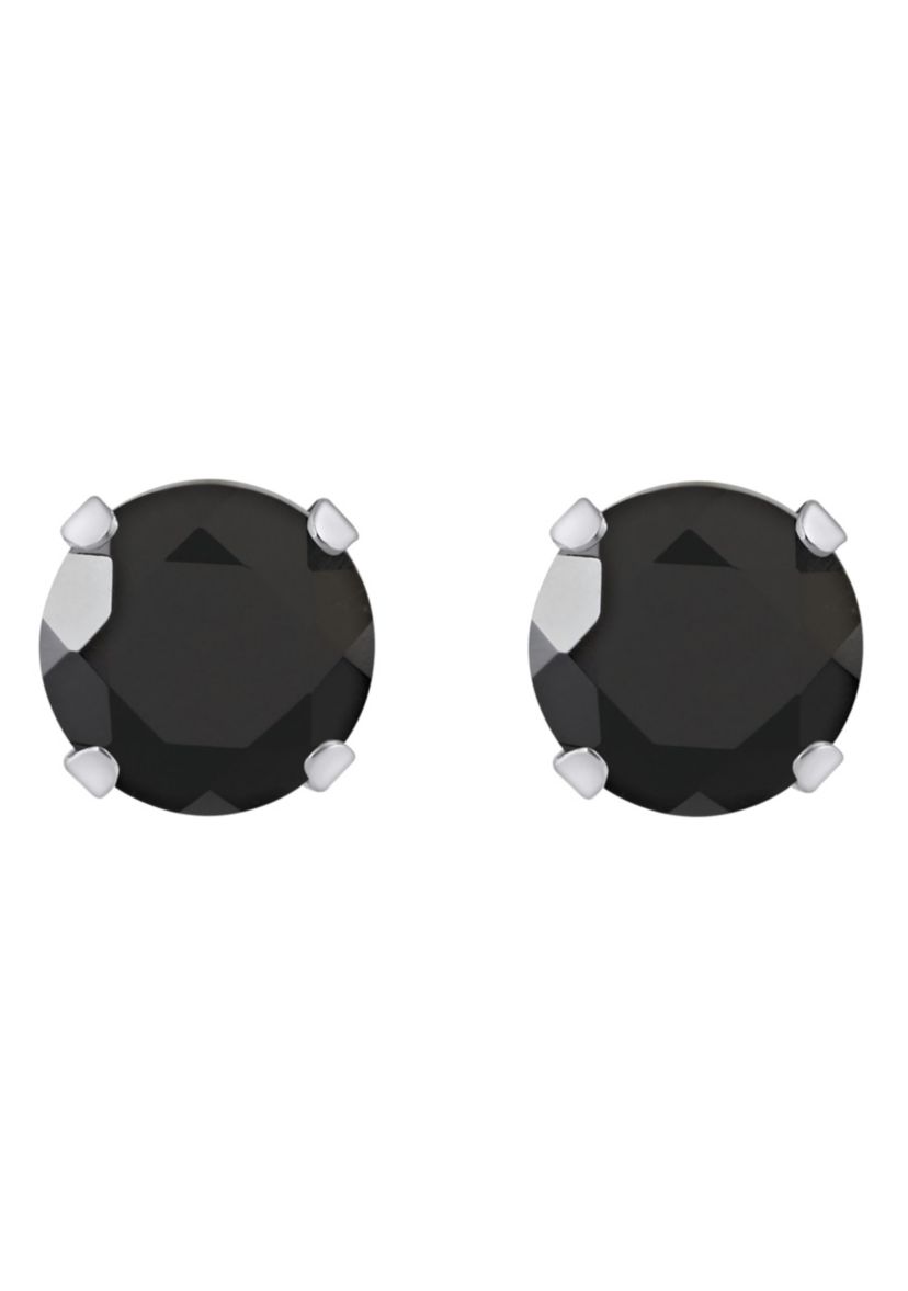 10K White Gold 5mm Round Black Onyx Stud Earrings