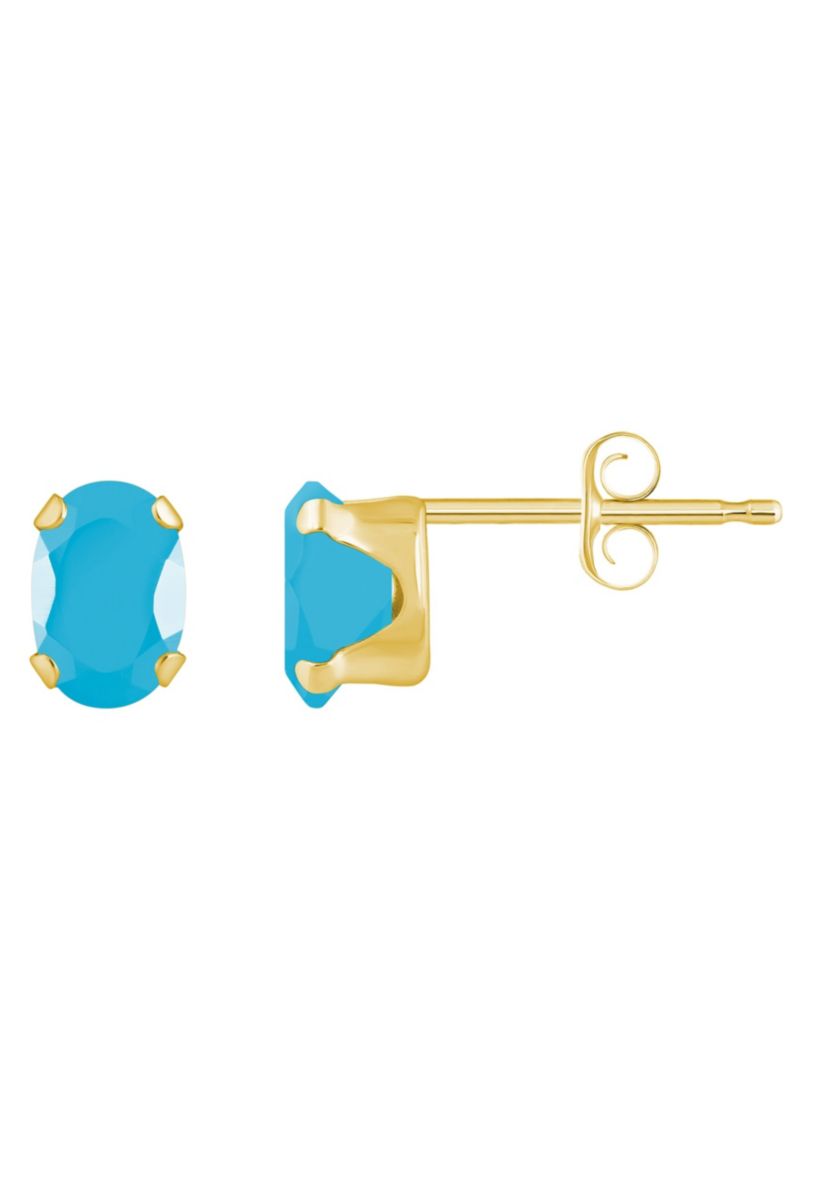 10K White Gold 6x4mm Oval Turquoise Stud Earrings