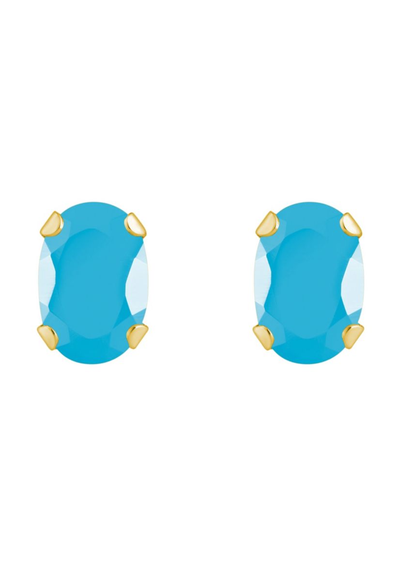 10K White Gold 6x4mm Oval Turquoise Stud Earrings