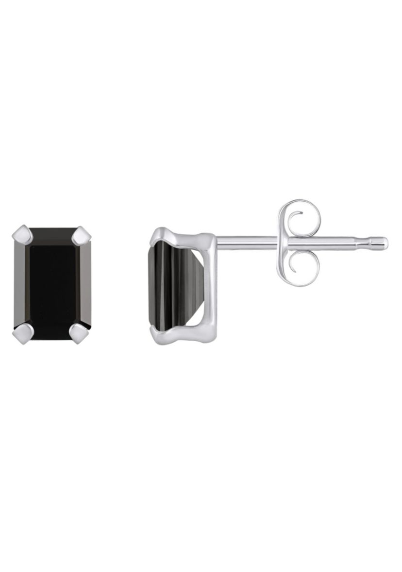 10K Yellow Gold 6x4mm Emerald Cut Black Onyx Stud Earrings