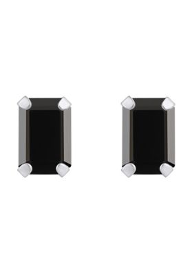 10K White Gold 6x4mm Emerald Cut Black Onyx Stud Earrings