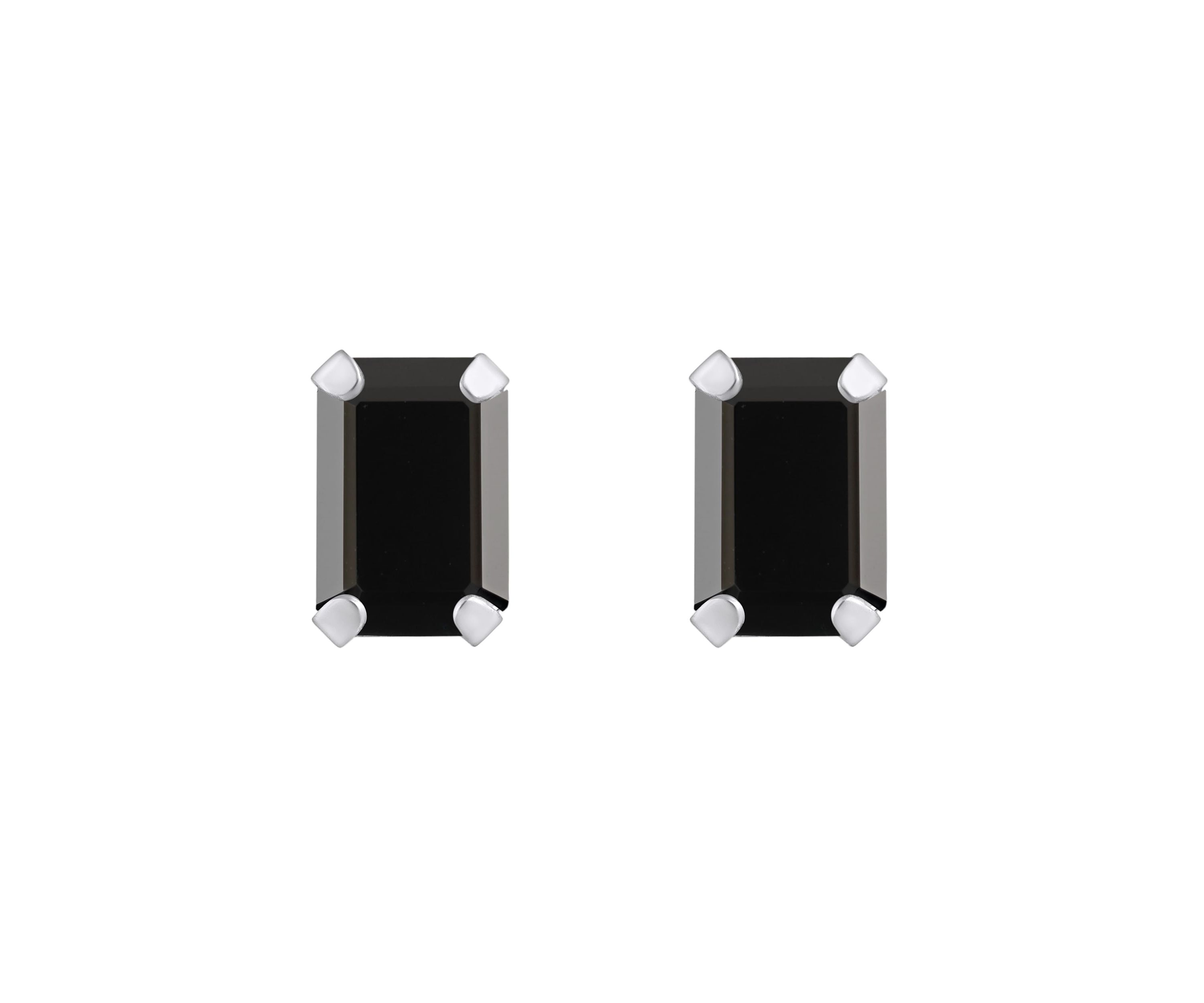 10K Yellow Gold 6x4mm Emerald Cut Black Onyx Stud Earrings