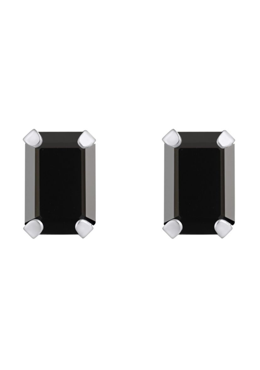 10K Yellow Gold 6x4mm Emerald Cut Black Onyx Stud Earrings