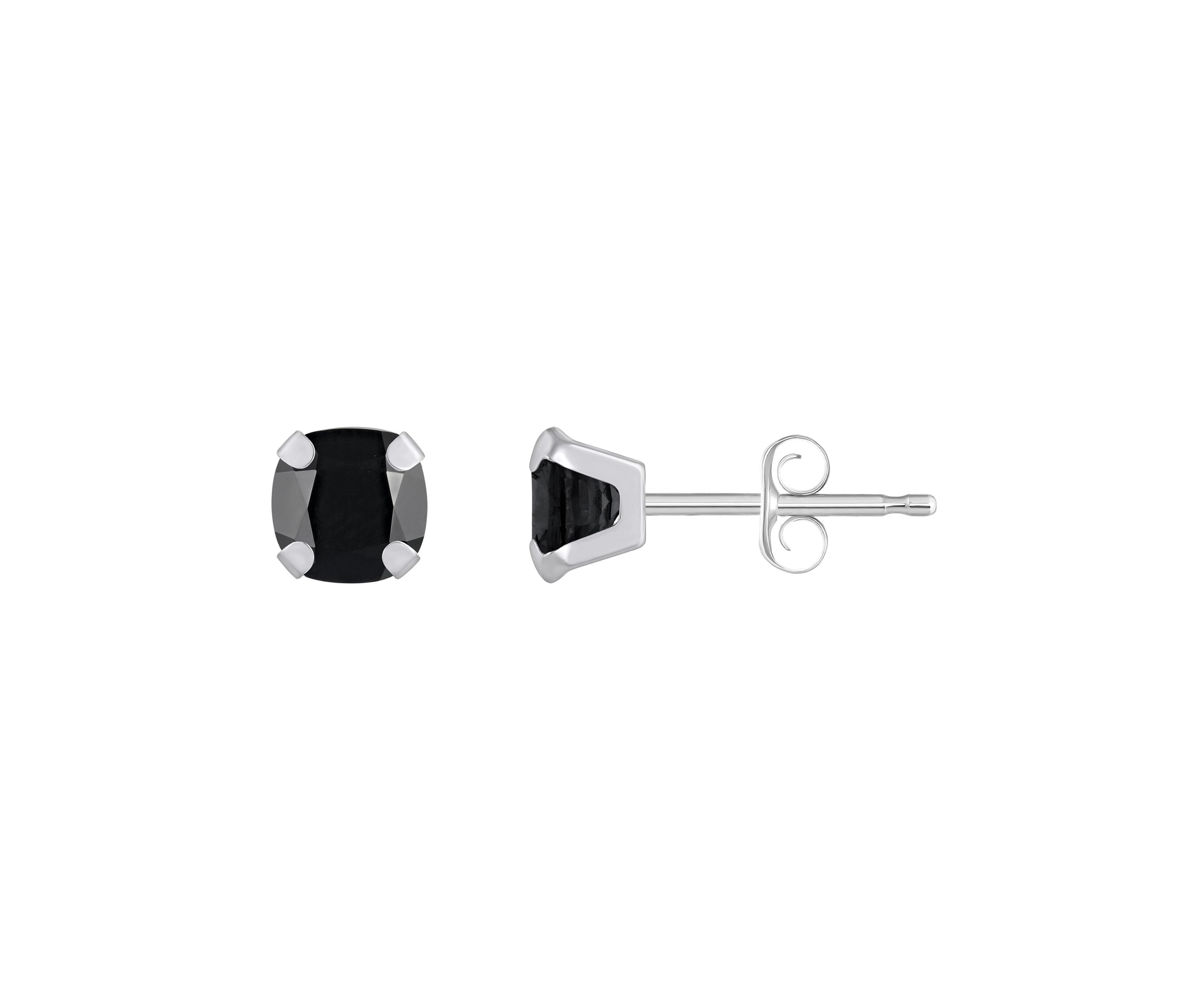 10K White Gold 5mm Cushion Black Onyx Stud Earrings