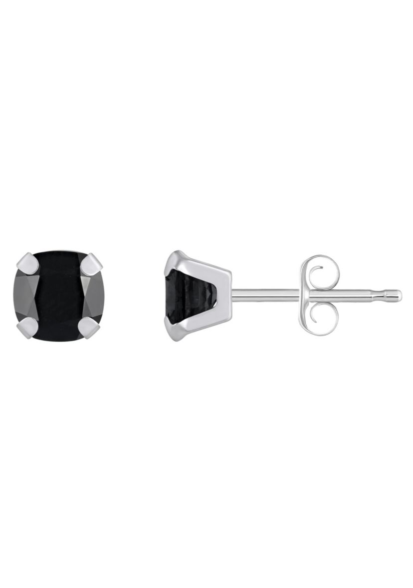 10K White Gold 5mm Cushion Black Onyx Stud Earrings