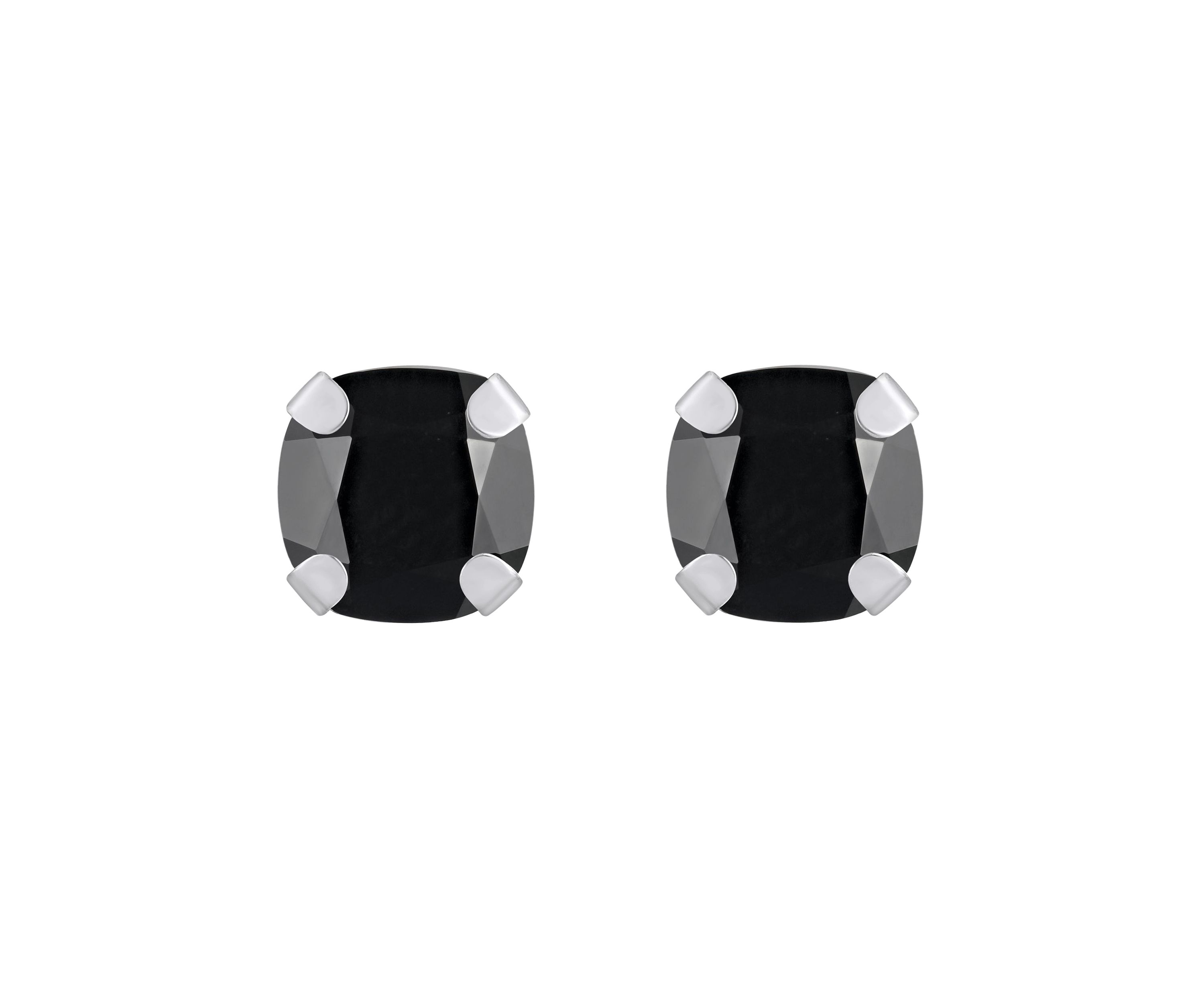 10K White Gold 5mm Cushion Black Onyx Stud Earrings