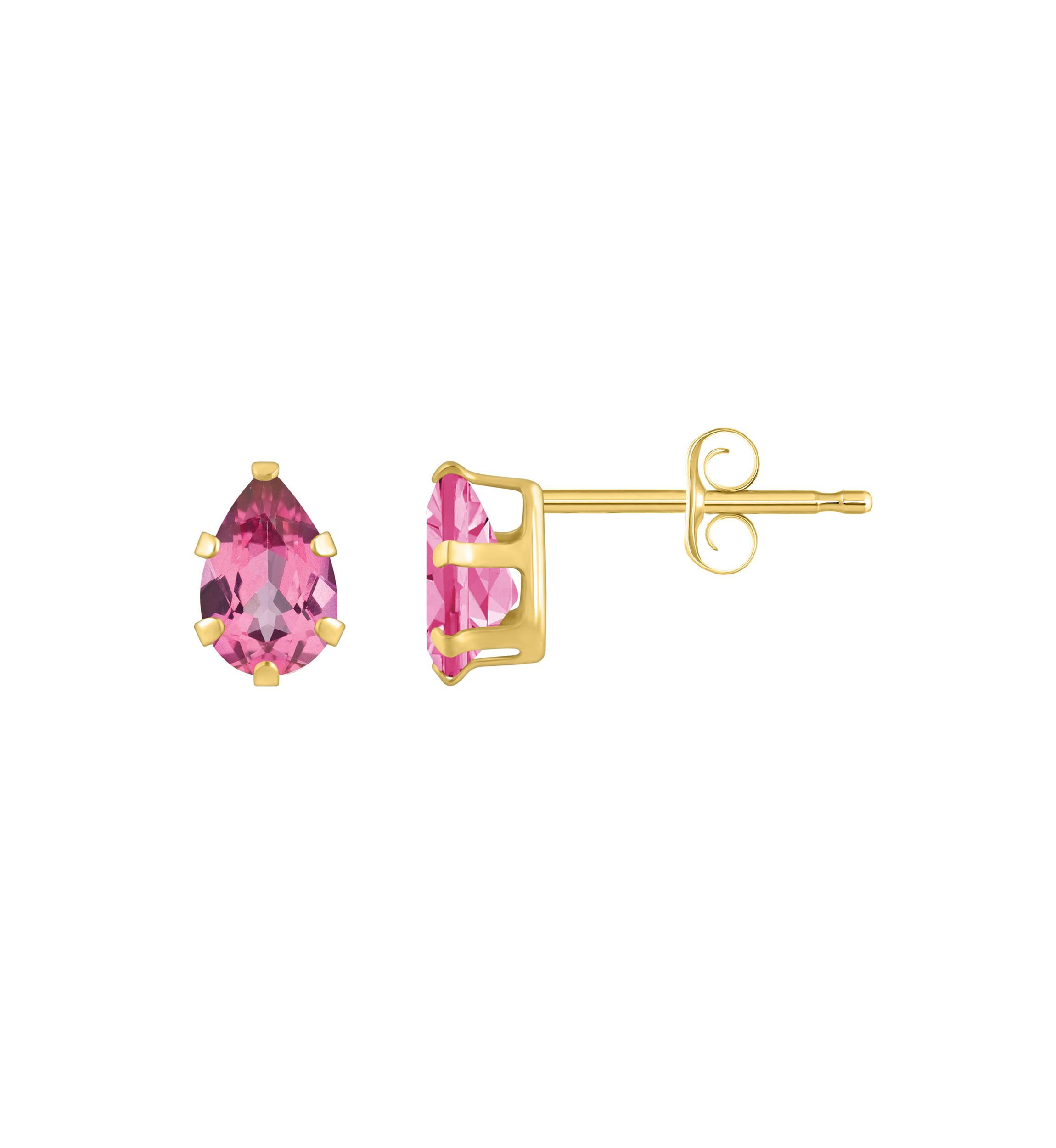 10K Yellow Gold 6x4mm Pear Shape Pink Topaz Stud Earrings