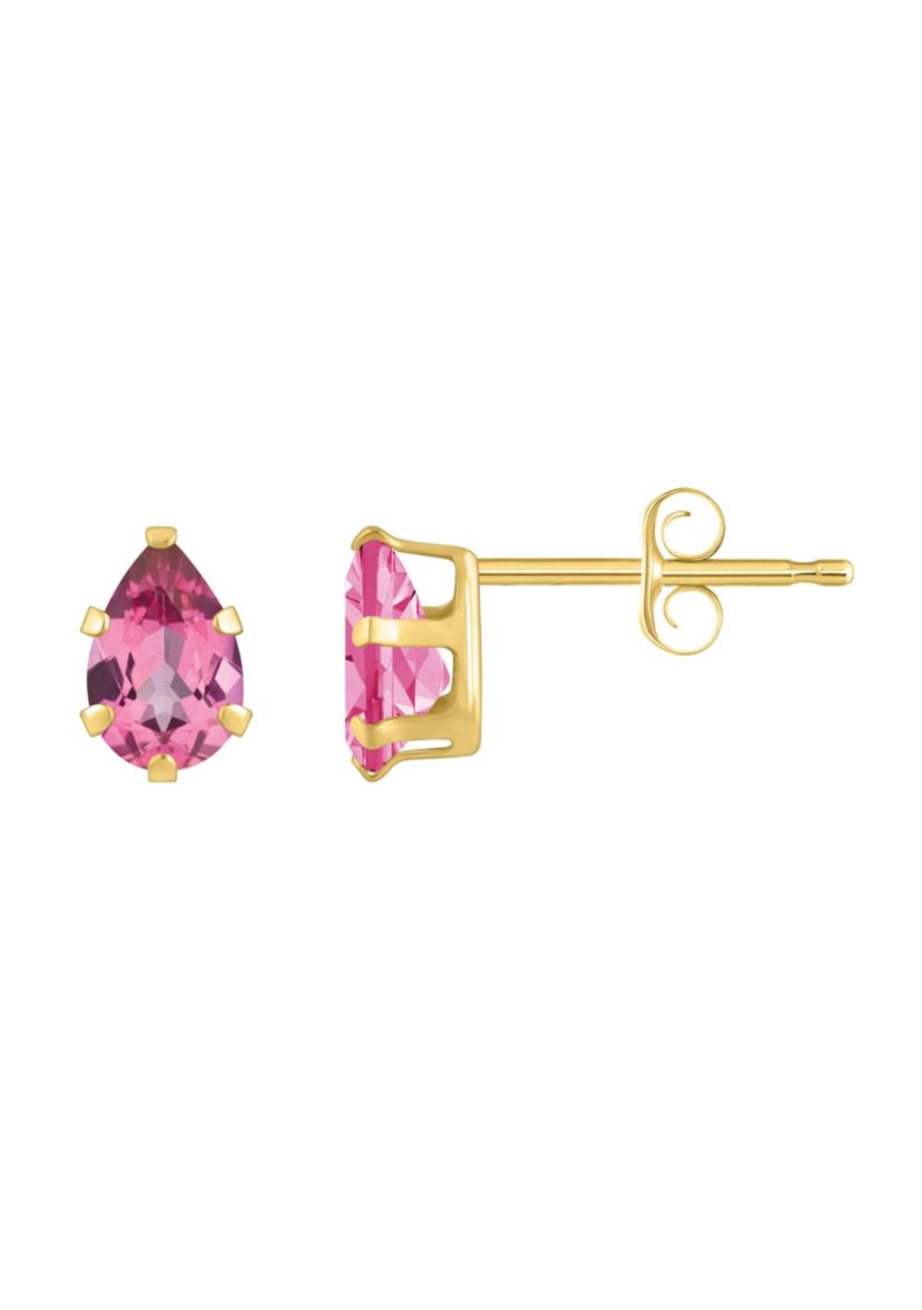 10K Yellow Gold 6x4mm Pear Shape Pink Topaz Stud Earrings
