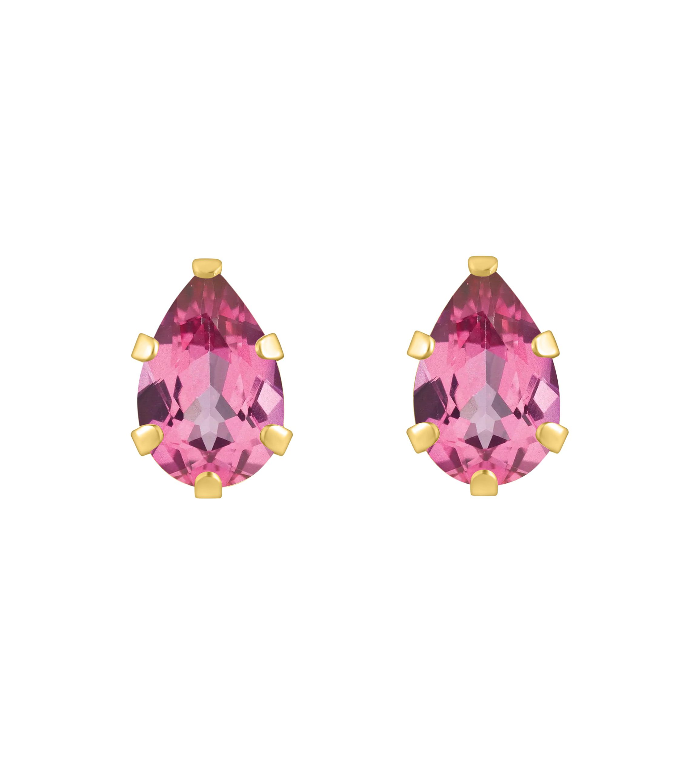 10K Yellow Gold 6x4mm Pear Shape Pink Topaz Stud Earrings