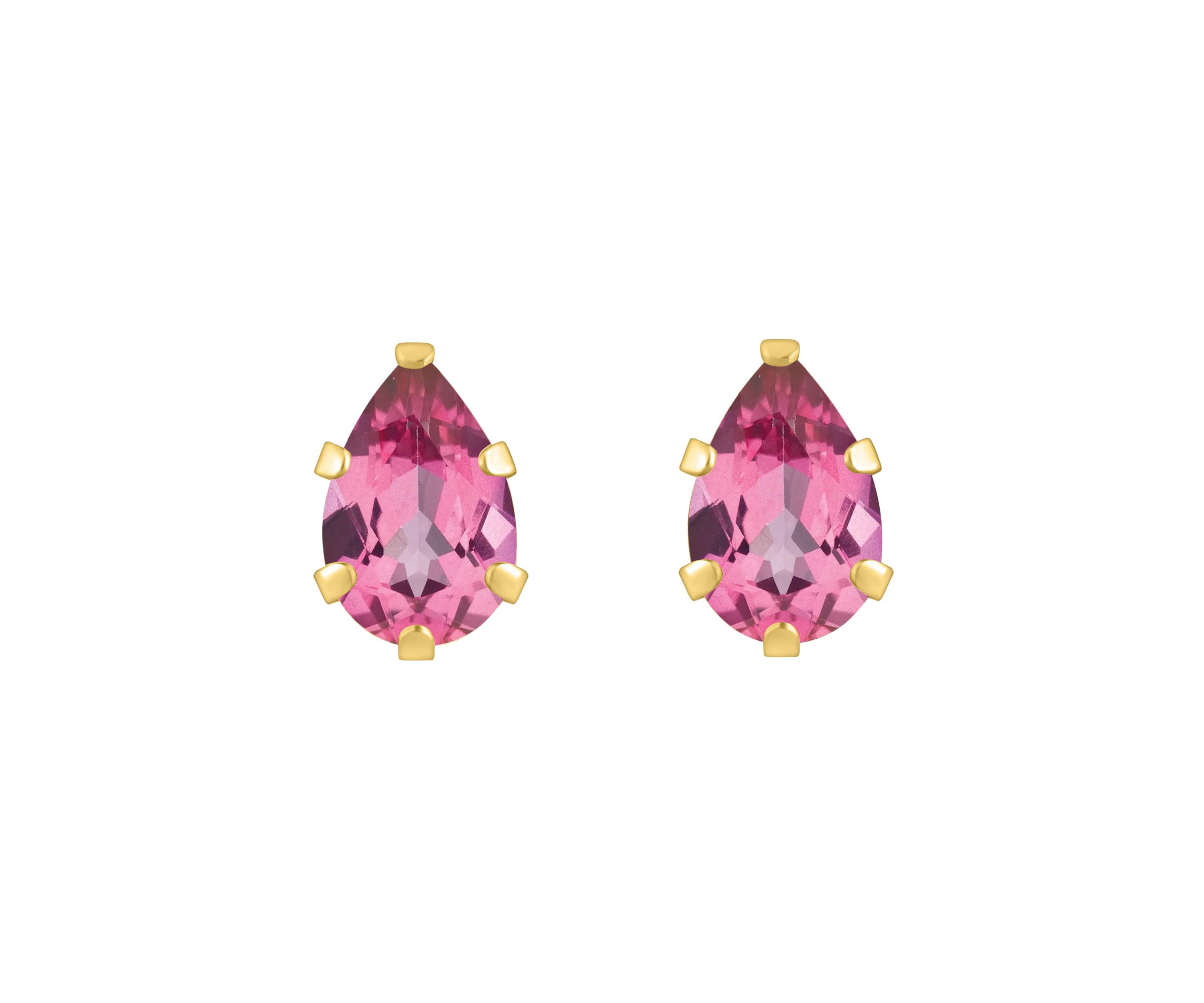 10K Yellow Gold 6x4mm Pear Shape Pink Topaz Stud Earrings