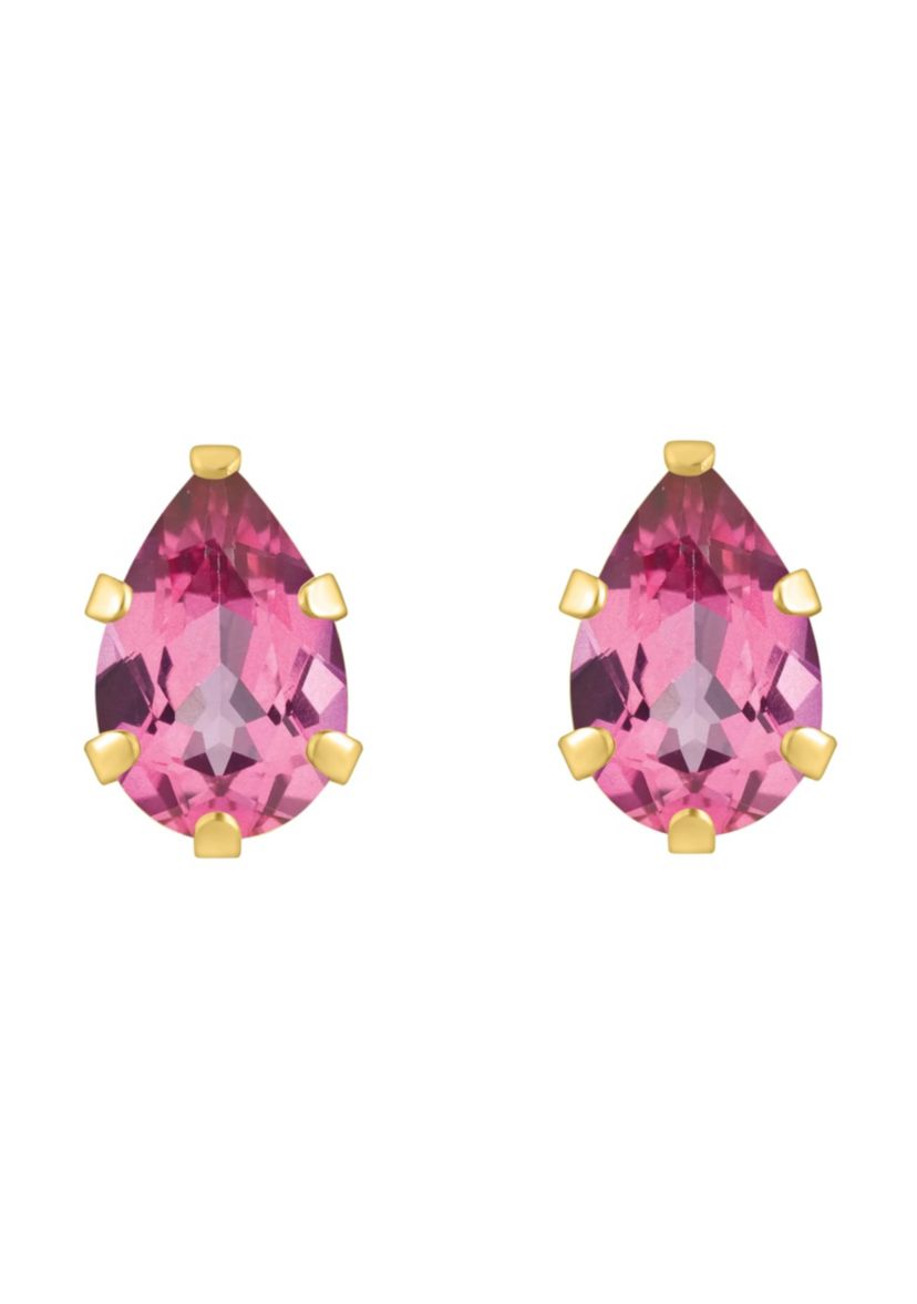 10K Yellow Gold 6x4mm Pear Shape Pink Topaz Stud Earrings