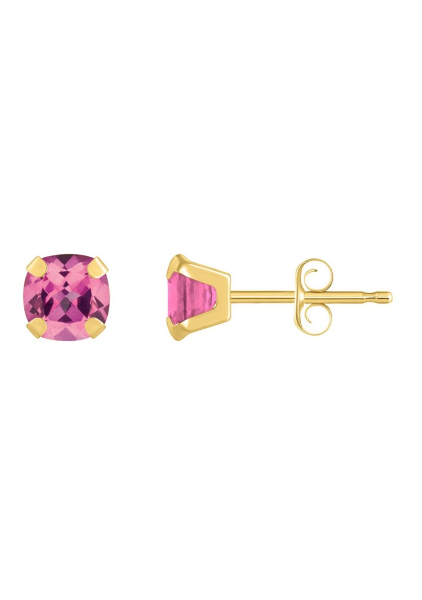 10K Yellow Gold 5mm Cushion Pink Topaz Stud Earrings