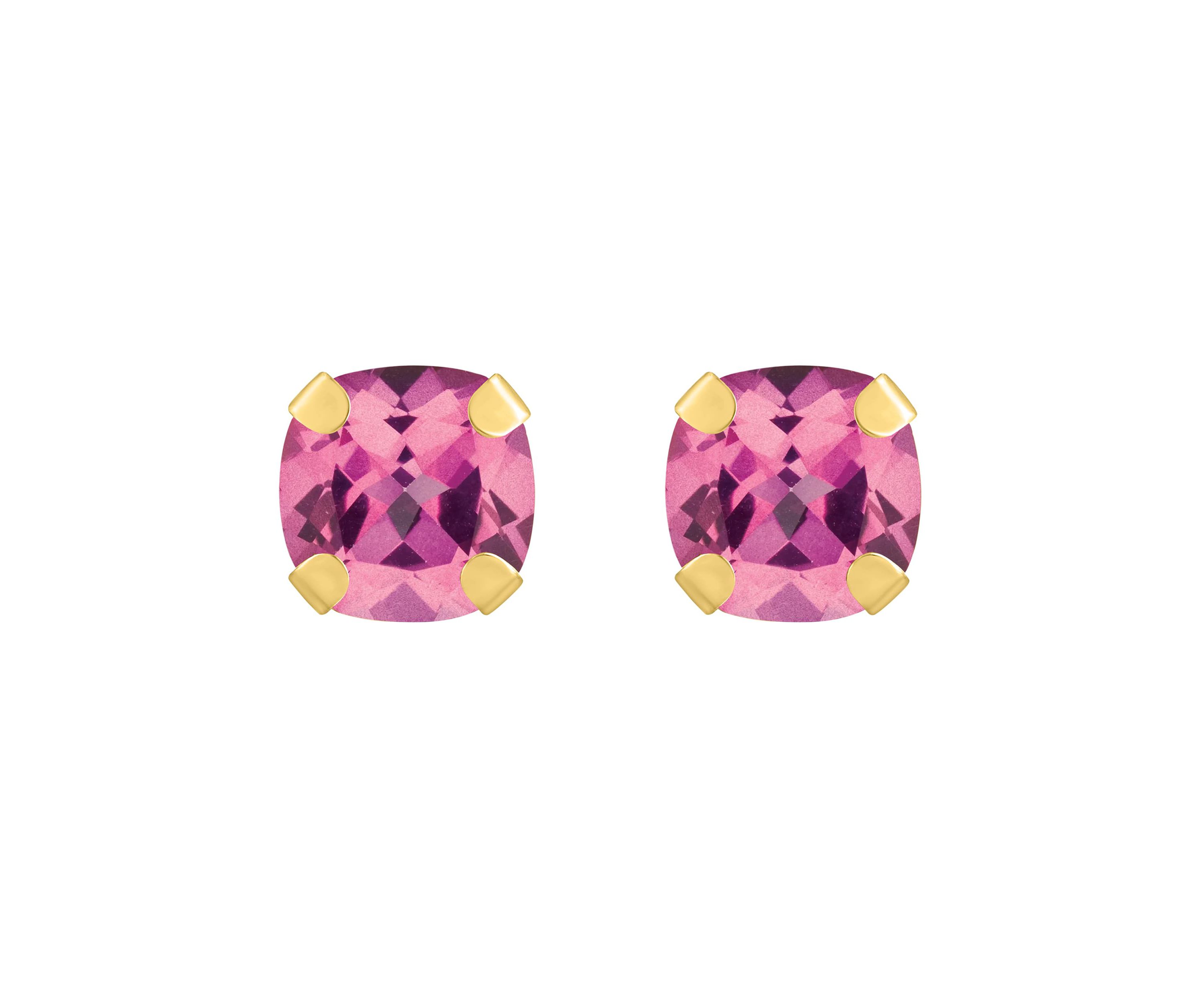 10K Yellow Gold 5mm Cushion Pink Topaz Stud Earrings