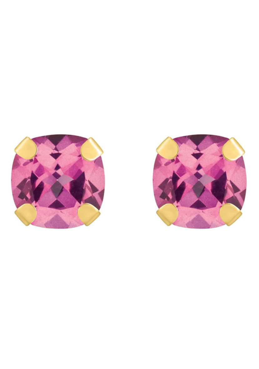 10K Yellow Gold 5mm Cushion Pink Topaz Stud Earrings