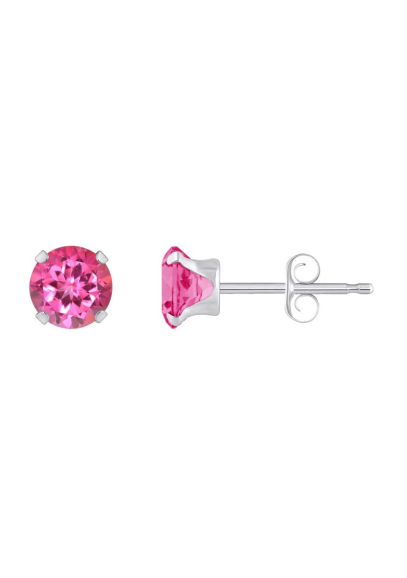 10K Yellow Gold 5mm Round Pink Topaz Stud Earrings