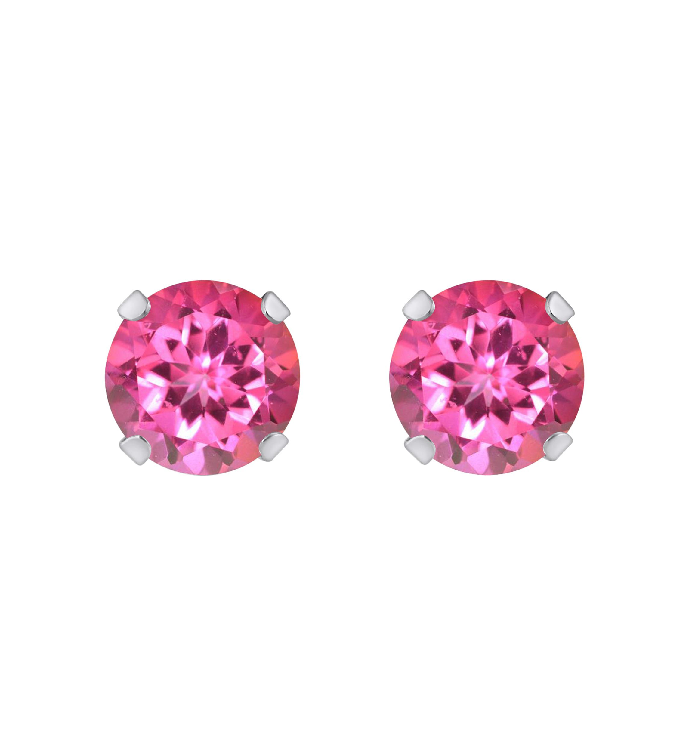 10K Yellow Gold 5mm Round Pink Topaz Stud Earrings