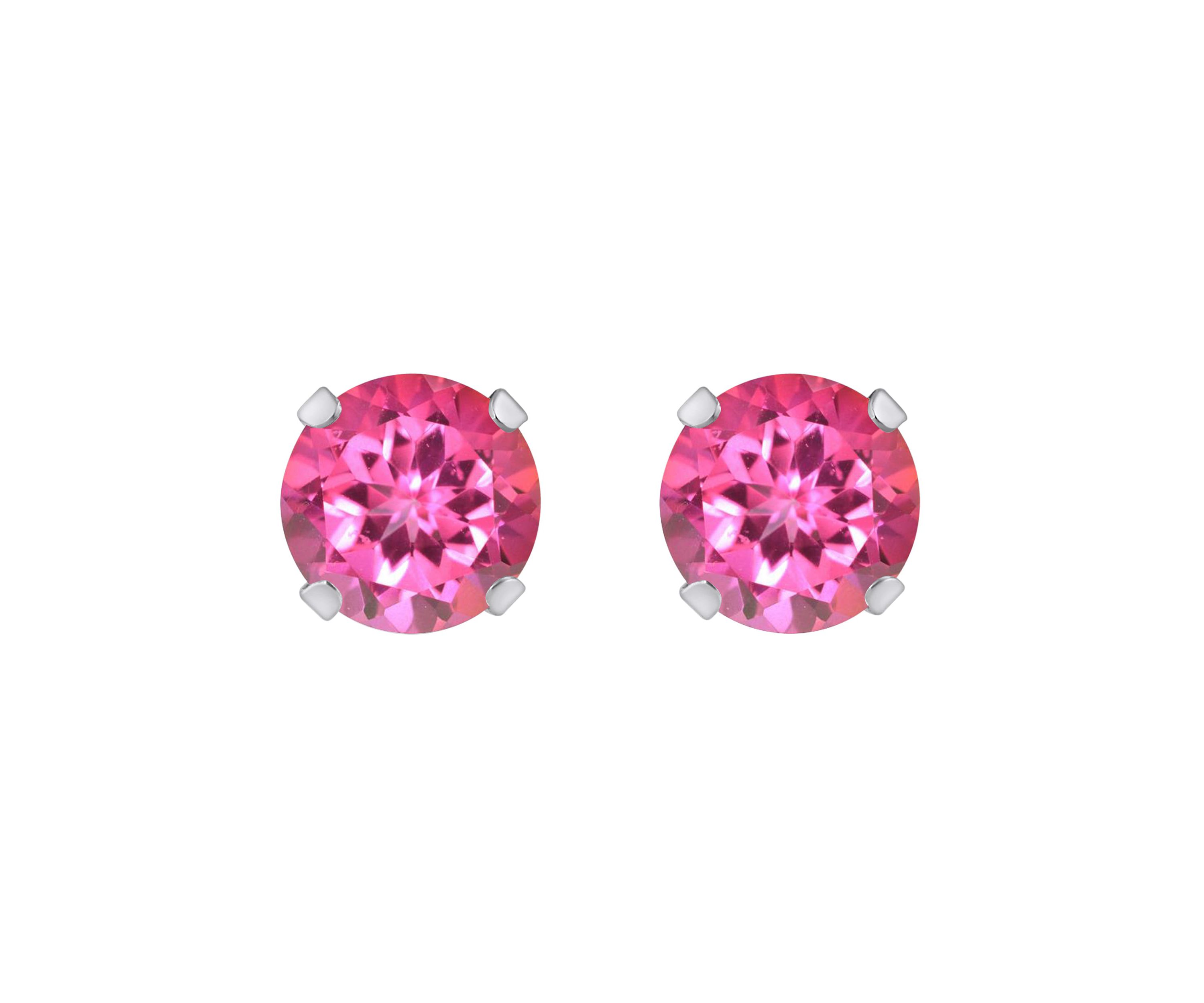 10K Yellow Gold 5mm Round Pink Topaz Stud Earrings