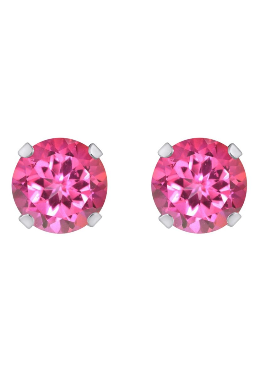 10K Yellow Gold 5mm Round Pink Topaz Stud Earrings
