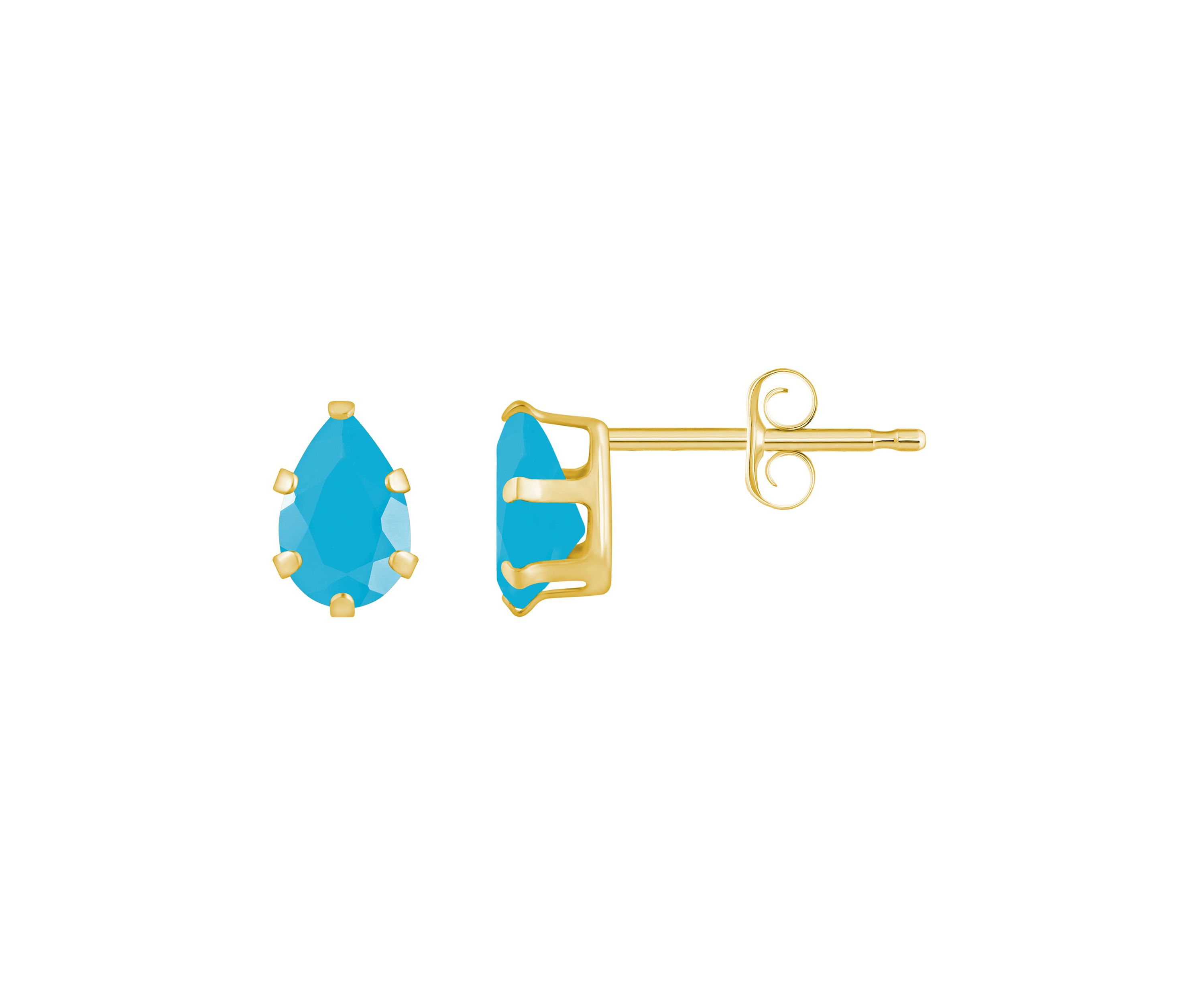 10K Yellow Gold 6x4mm Pear Shape Turquoise Stud Earrings