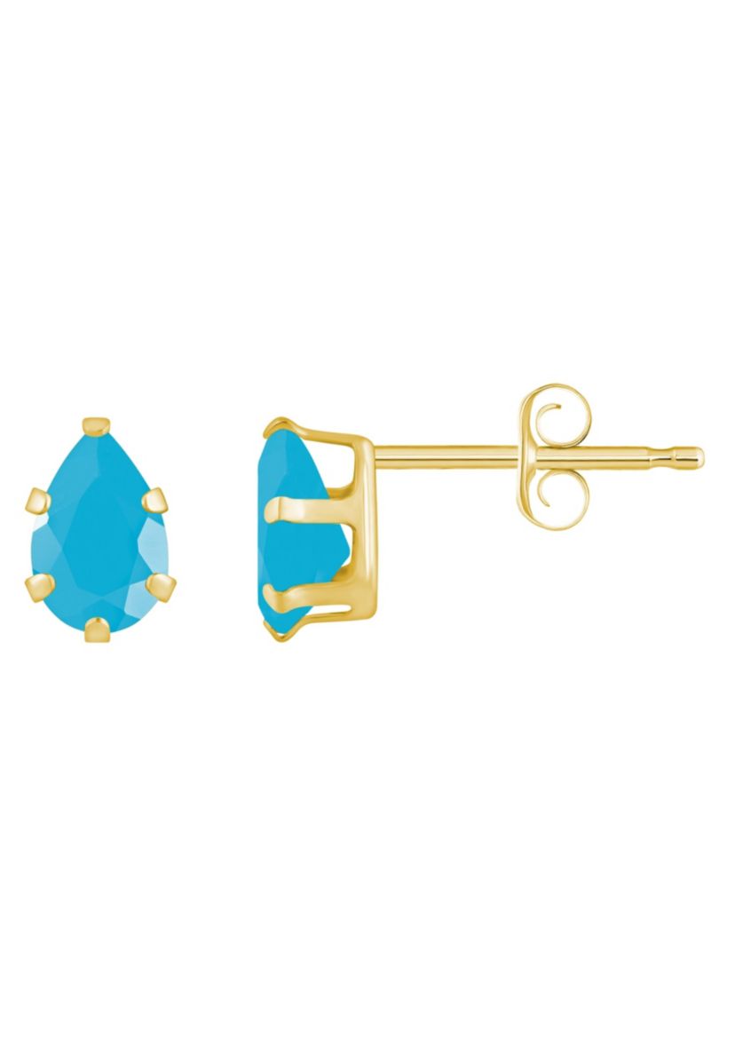 10K Yellow Gold 6x4mm Pear Shape Turquoise Stud Earrings