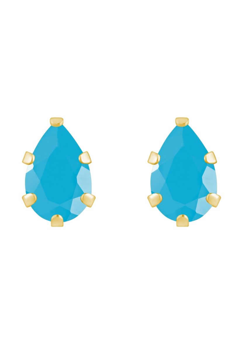 10K Yellow Gold 6x4mm Pear Shape Turquoise Stud Earrings