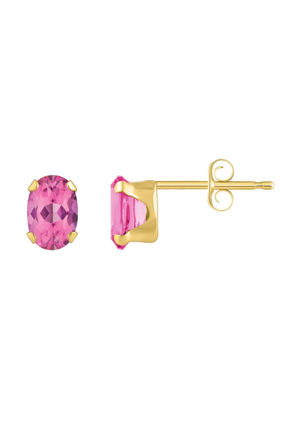 10K Yellow Gold 6x4mm Oval Pink Topaz Stud Earrings