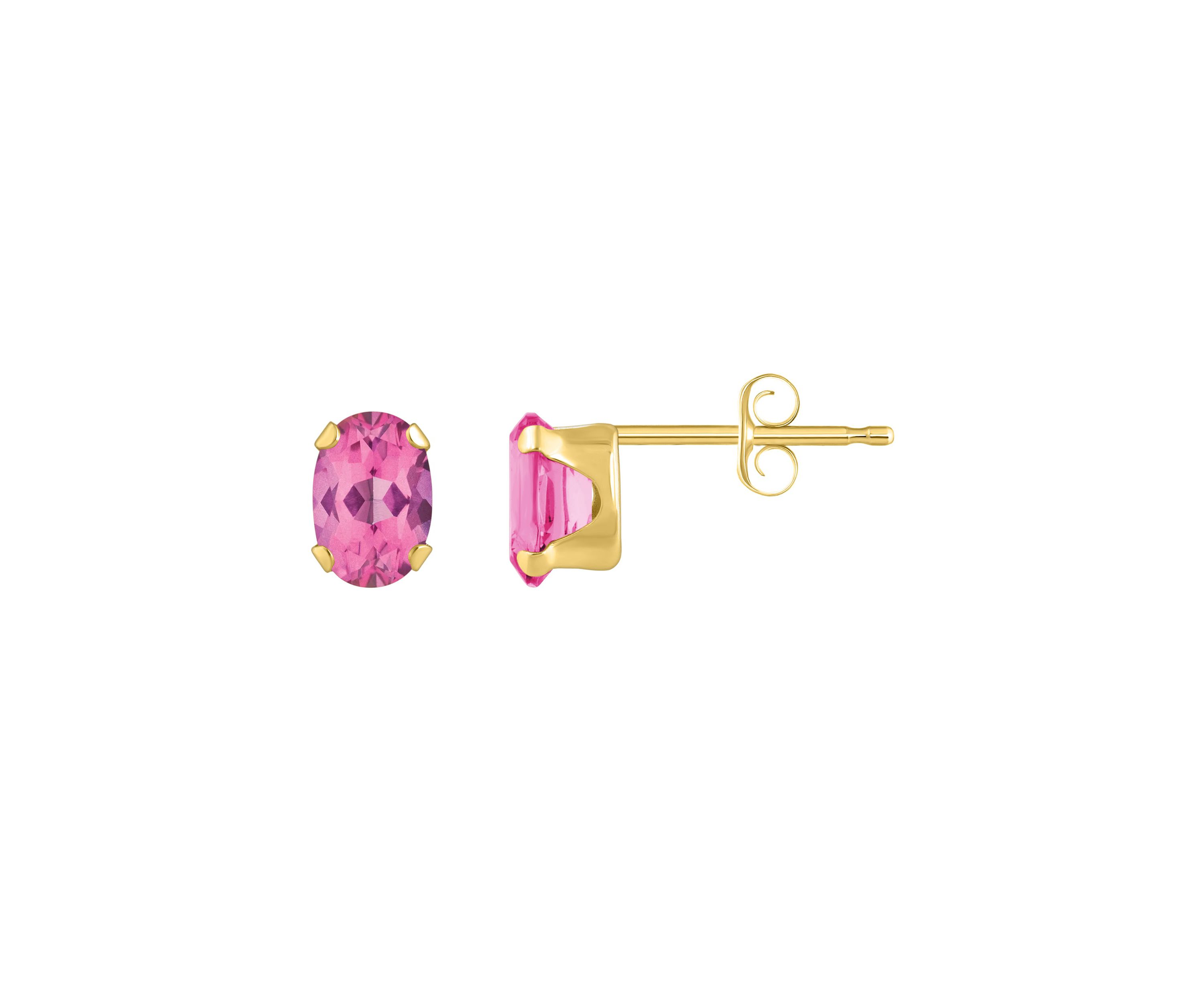 10K Yellow Gold 6x4mm Oval Pink Topaz Stud Earrings