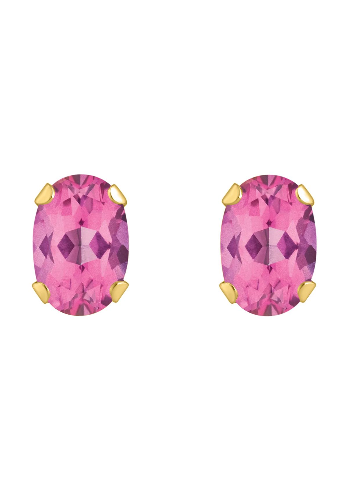 10K Yellow Gold 6x4mm Oval Pink Topaz Stud Earrings