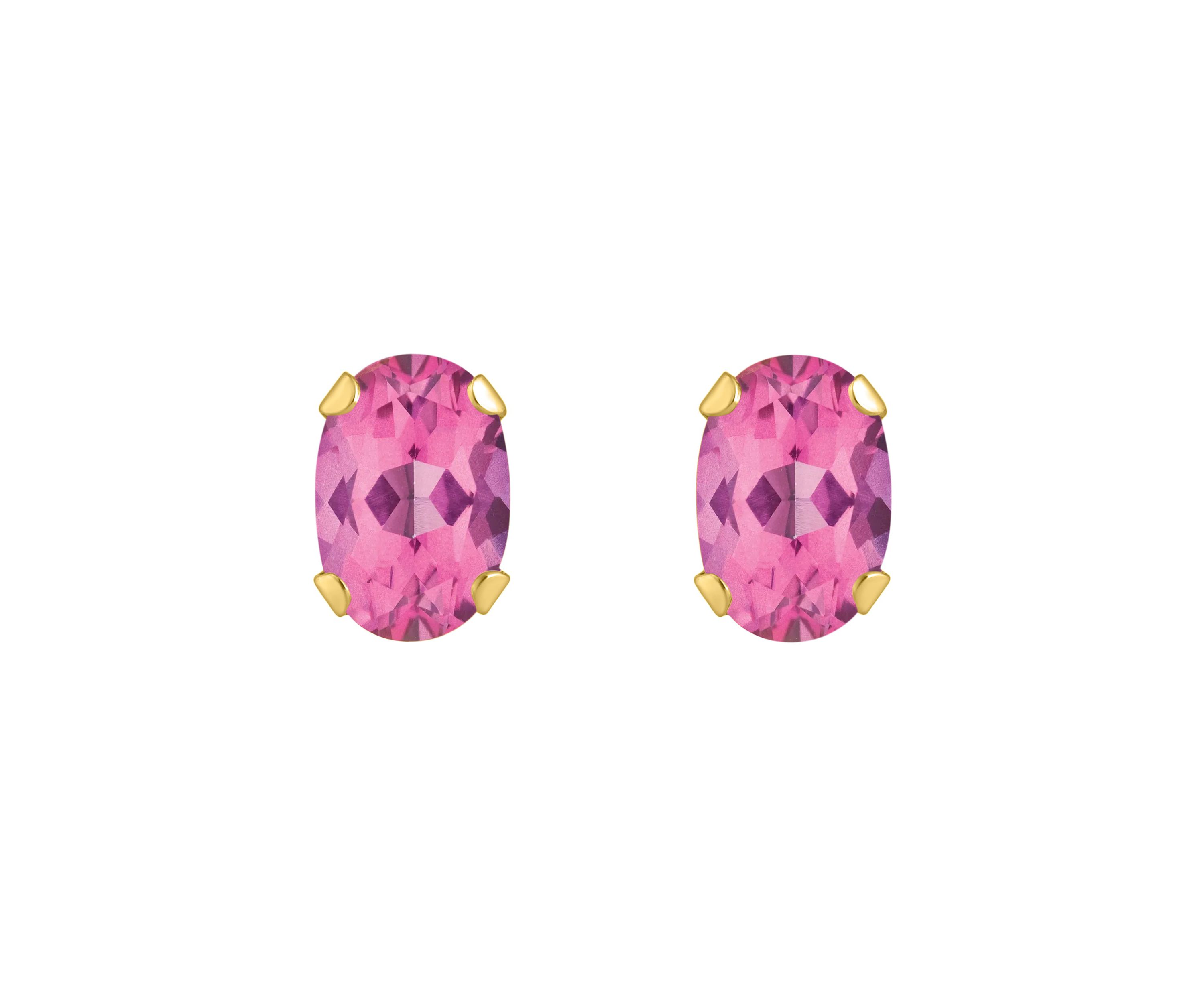 10K Yellow Gold 6x4mm Oval Pink Topaz Stud Earrings