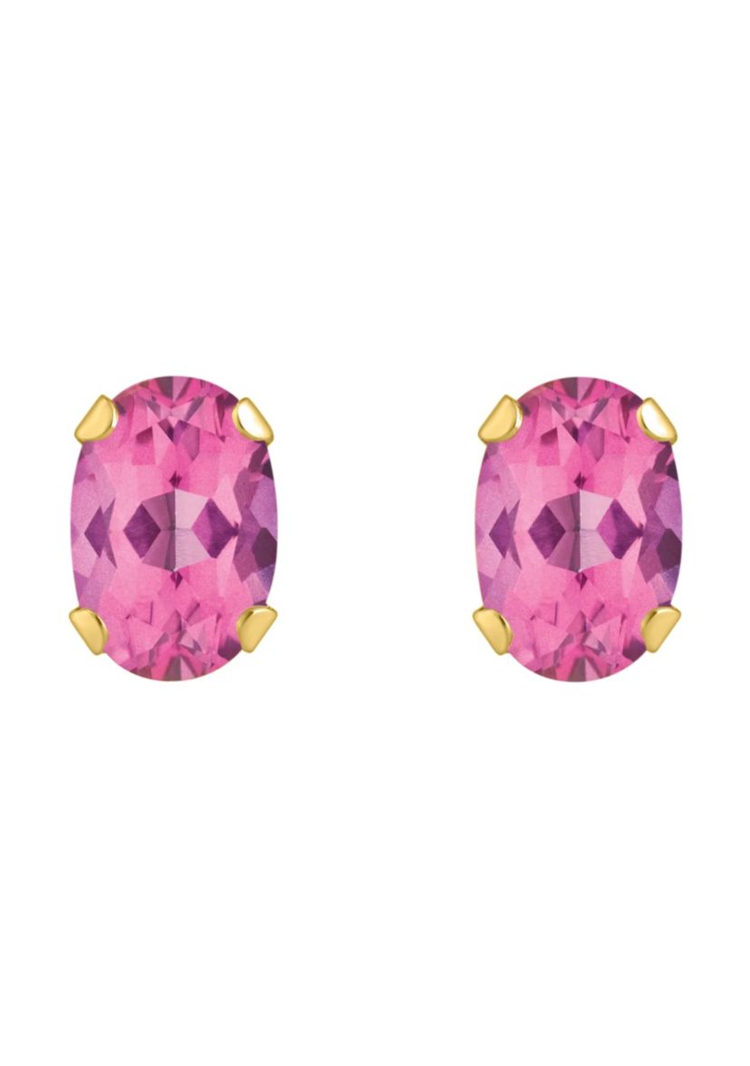 10K Yellow Gold 6x4mm Oval Pink Topaz Stud Earrings