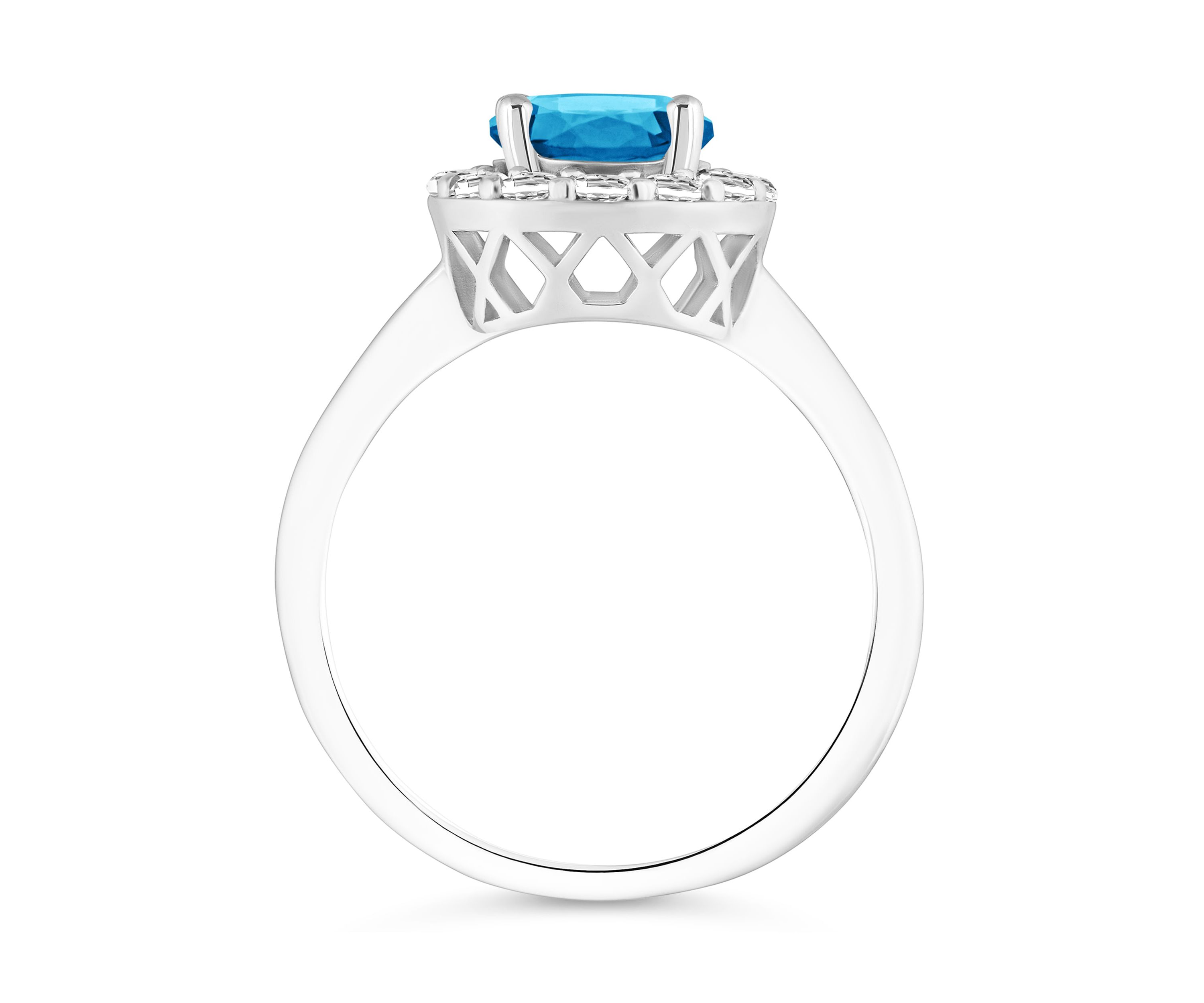 Sterling Silver 7mm Round Blue Topaz And White Topaz Halo Ring