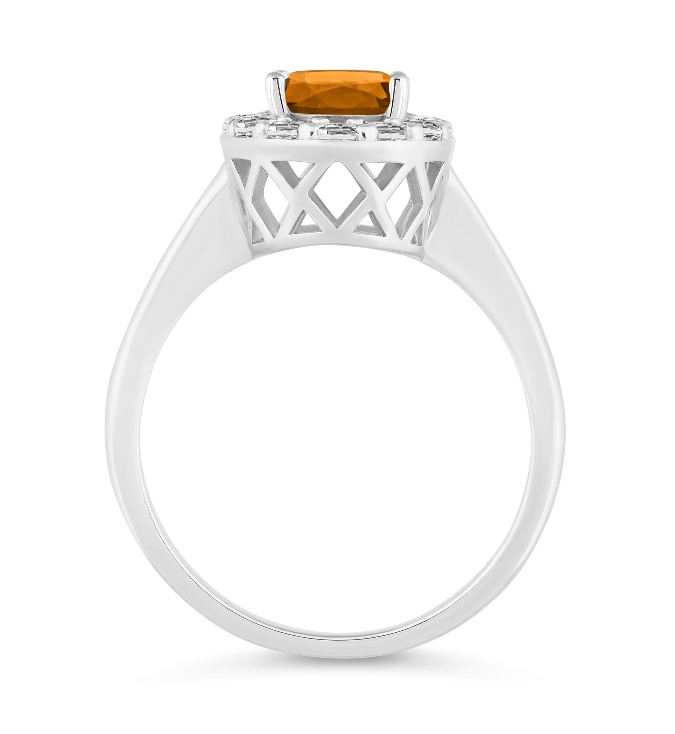 Sterling Silver 8x6mm Oval Citrine And White Topaz Halo Ring