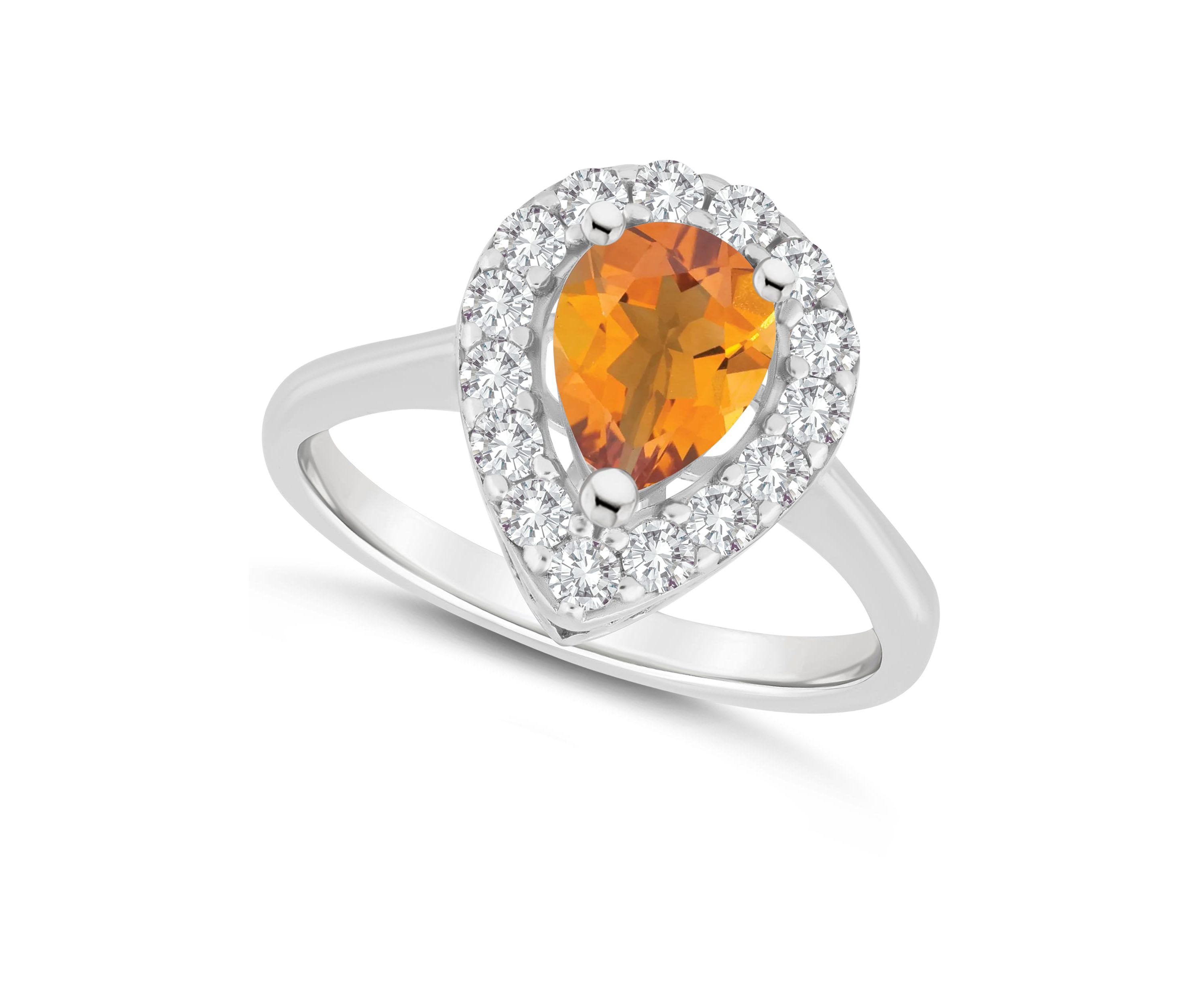 Sterling Silver 8x5mm Pear Shape Citrine And White Topaz Halo Ring
