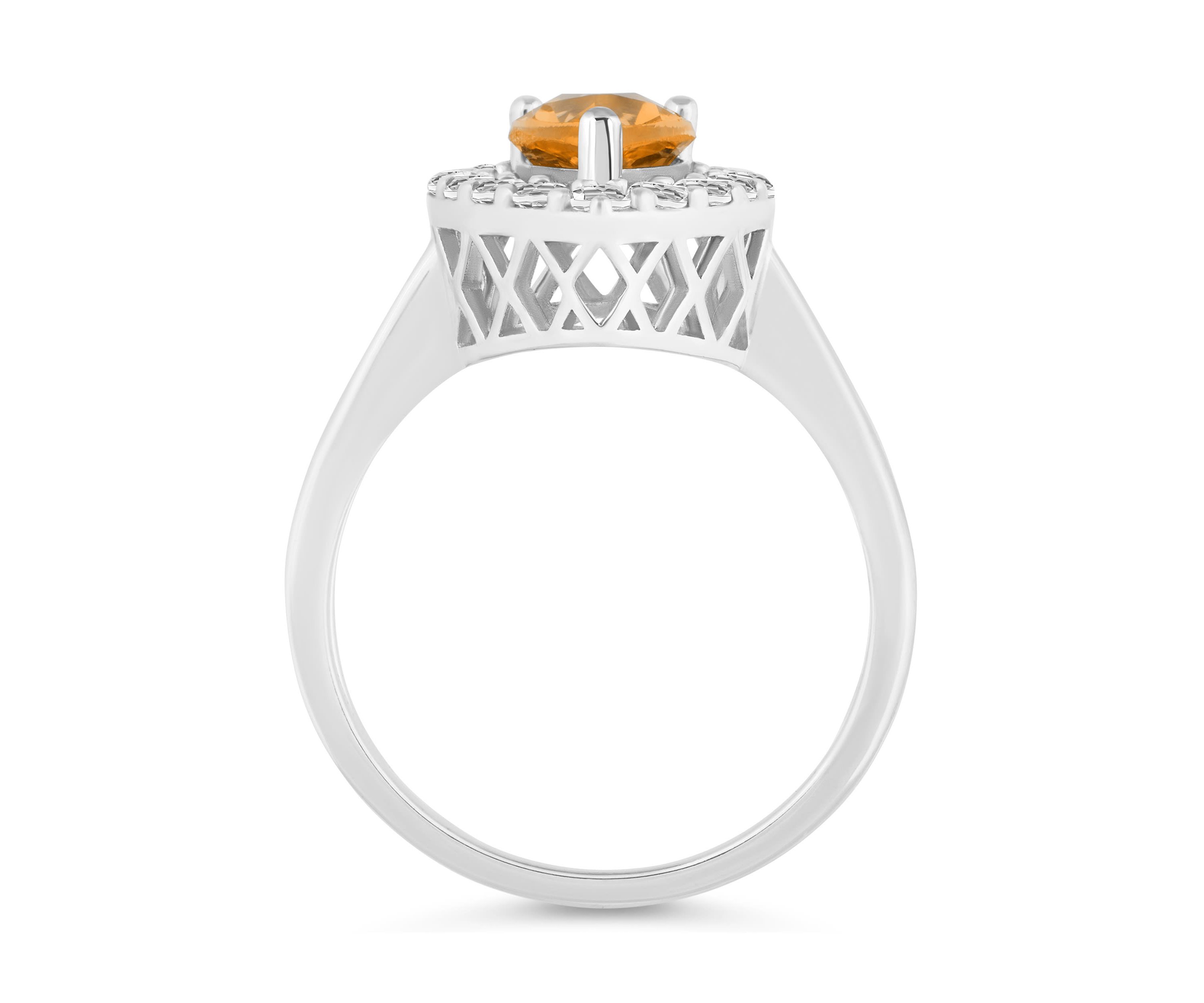 Sterling Silver 8x5mm Pear Shape Citrine And White Topaz Halo Ring