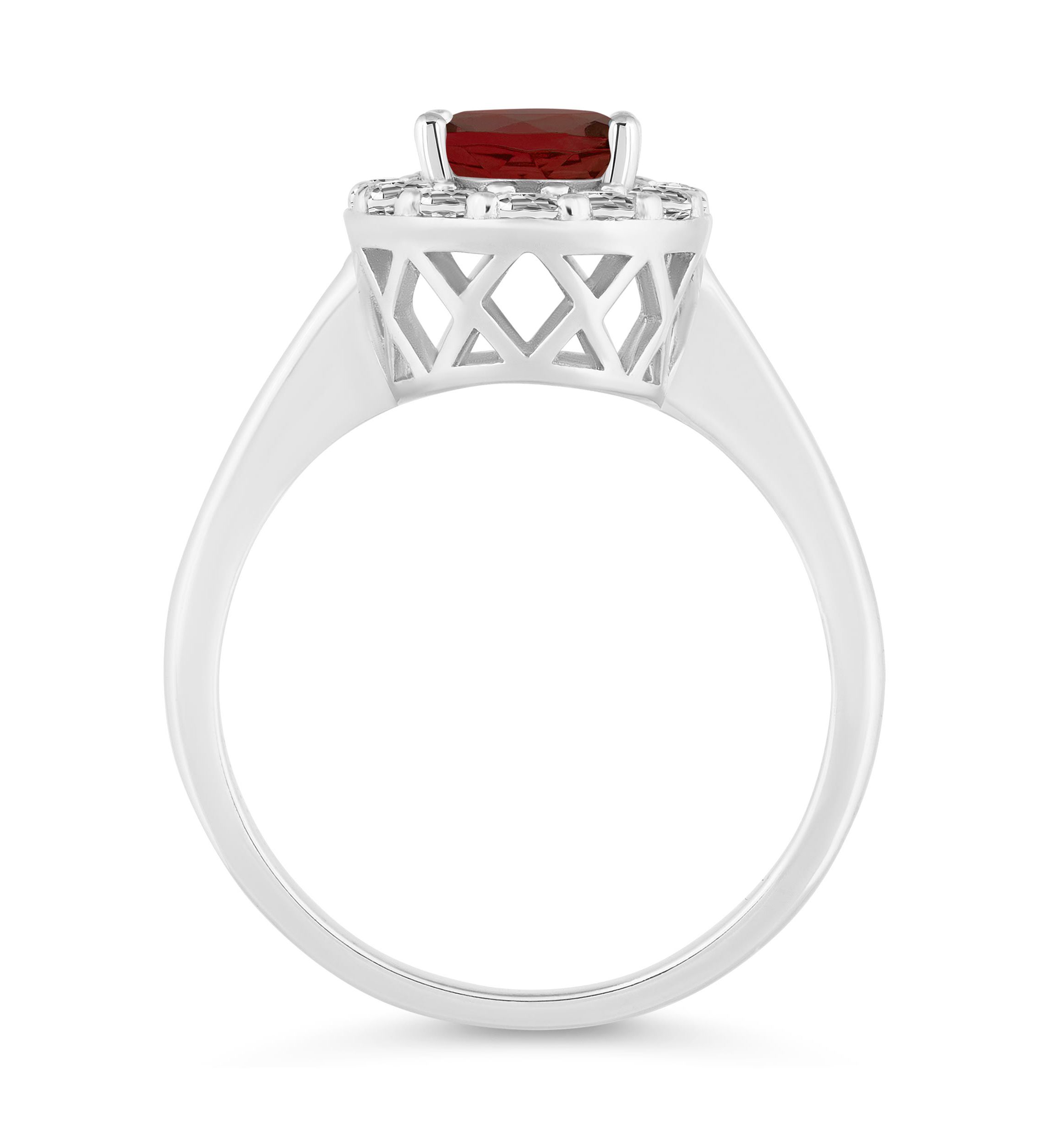 Sterling Silver 8x6mm Oval Garnet And White Topaz Halo Ring