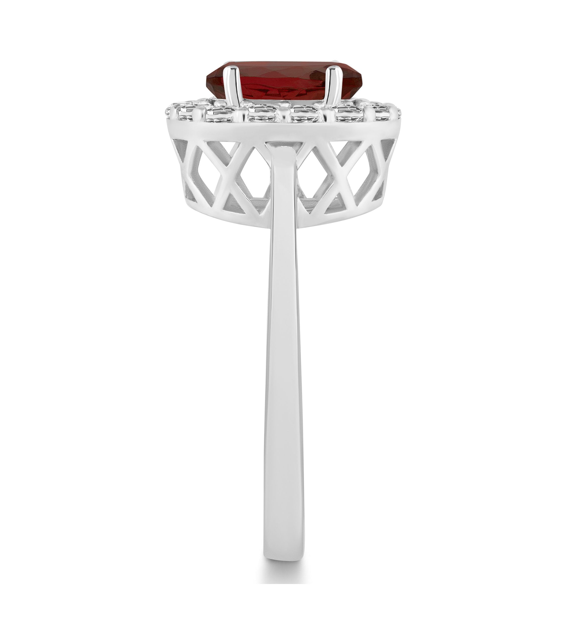 Sterling Silver 8x6mm Oval Garnet And White Topaz Halo Ring