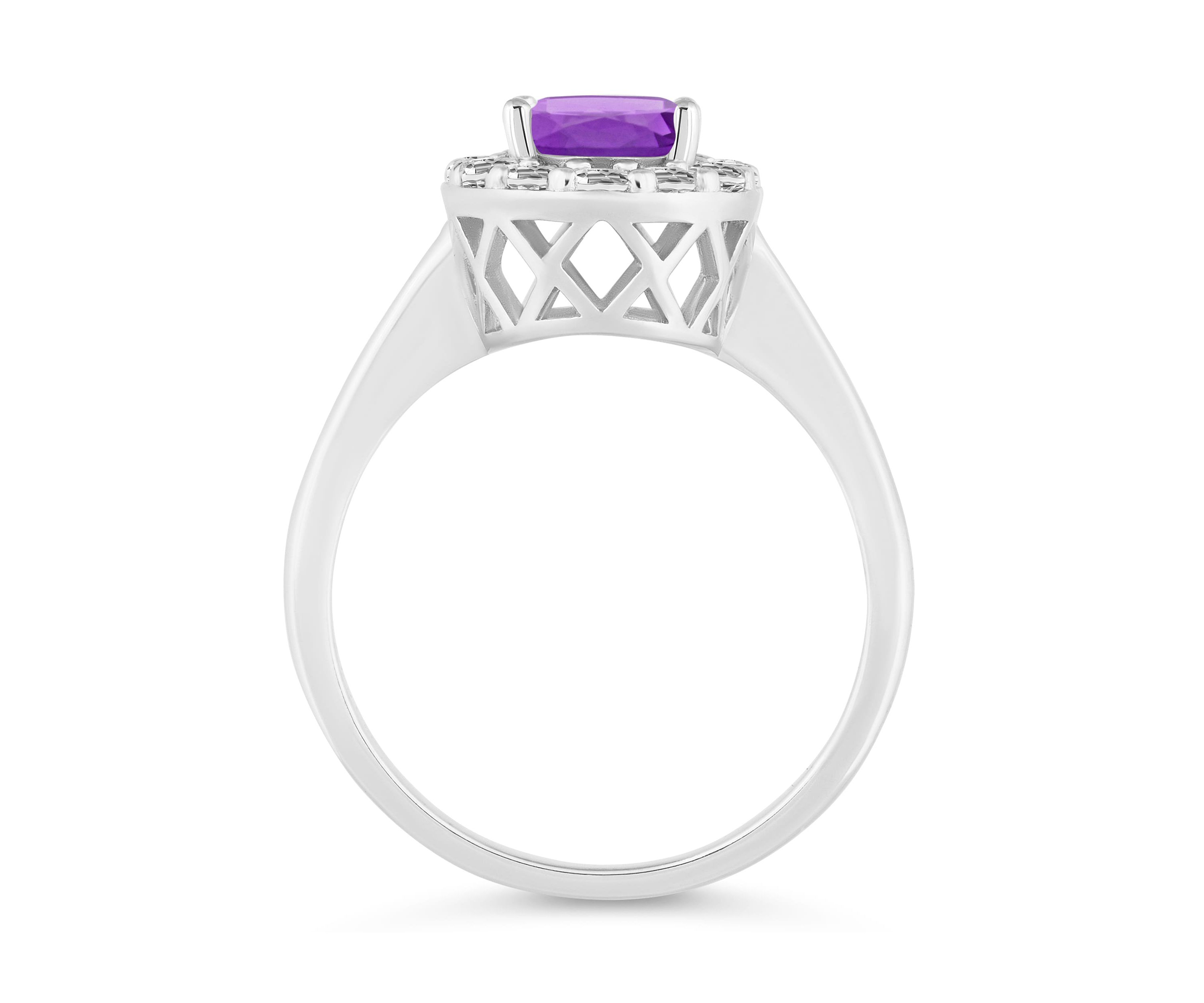 Sterling Silver 8x6mm Oval Amethyst And White Topaz Halo Ring