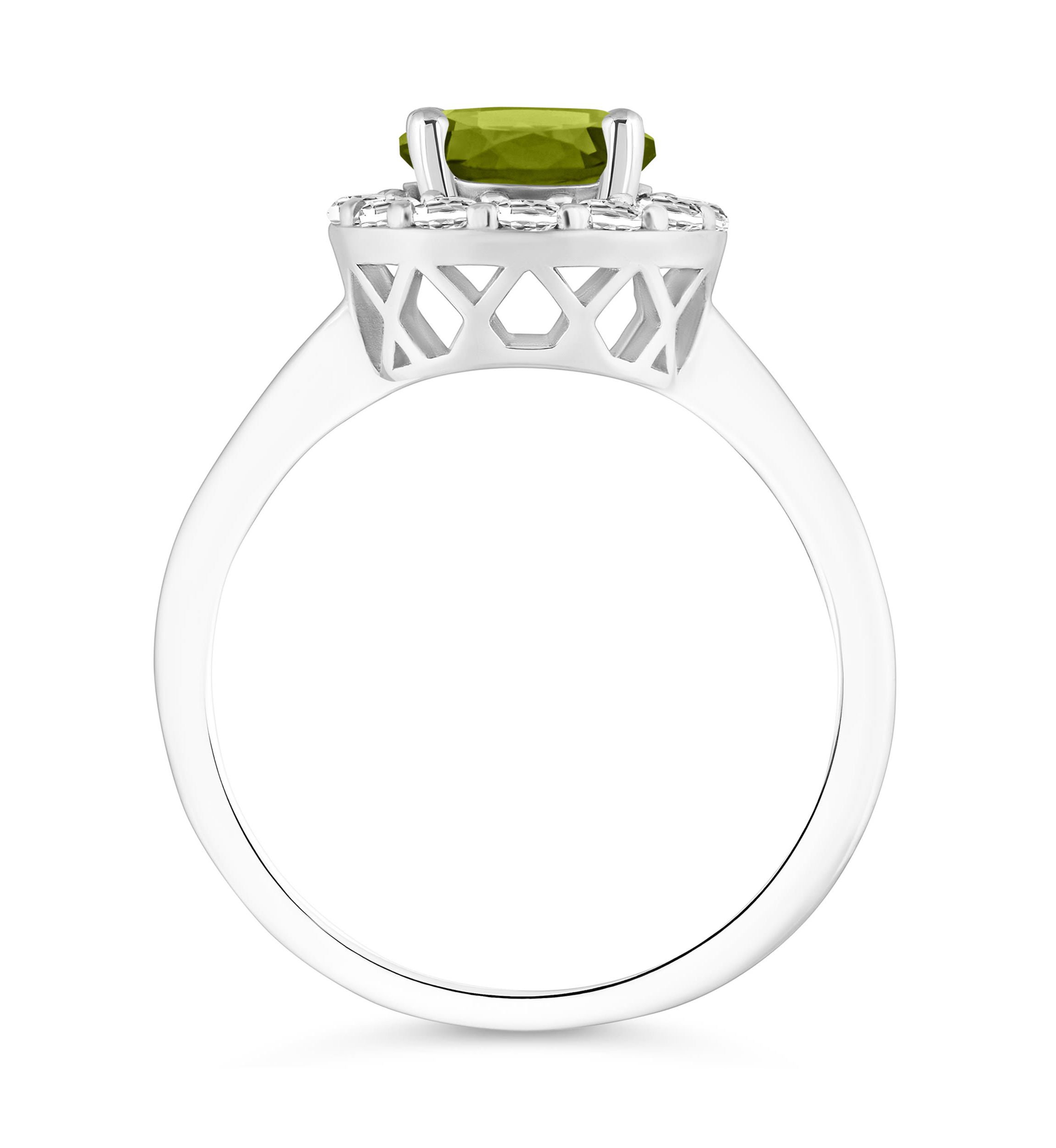 Sterling Silver 7mm Round Peridot And White Topaz Halo Ring