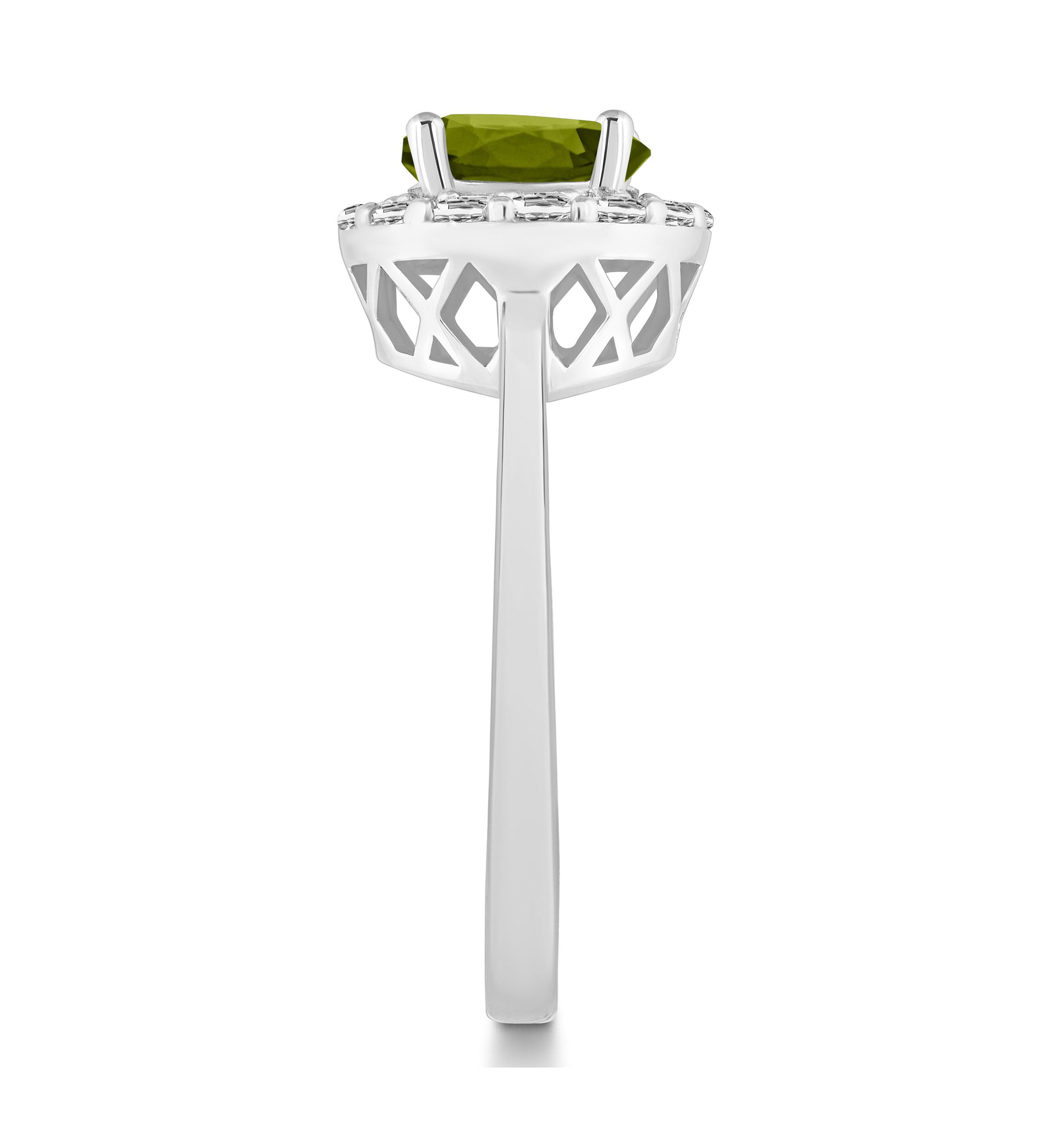 Sterling Silver 7mm Round Peridot And White Topaz Halo Ring