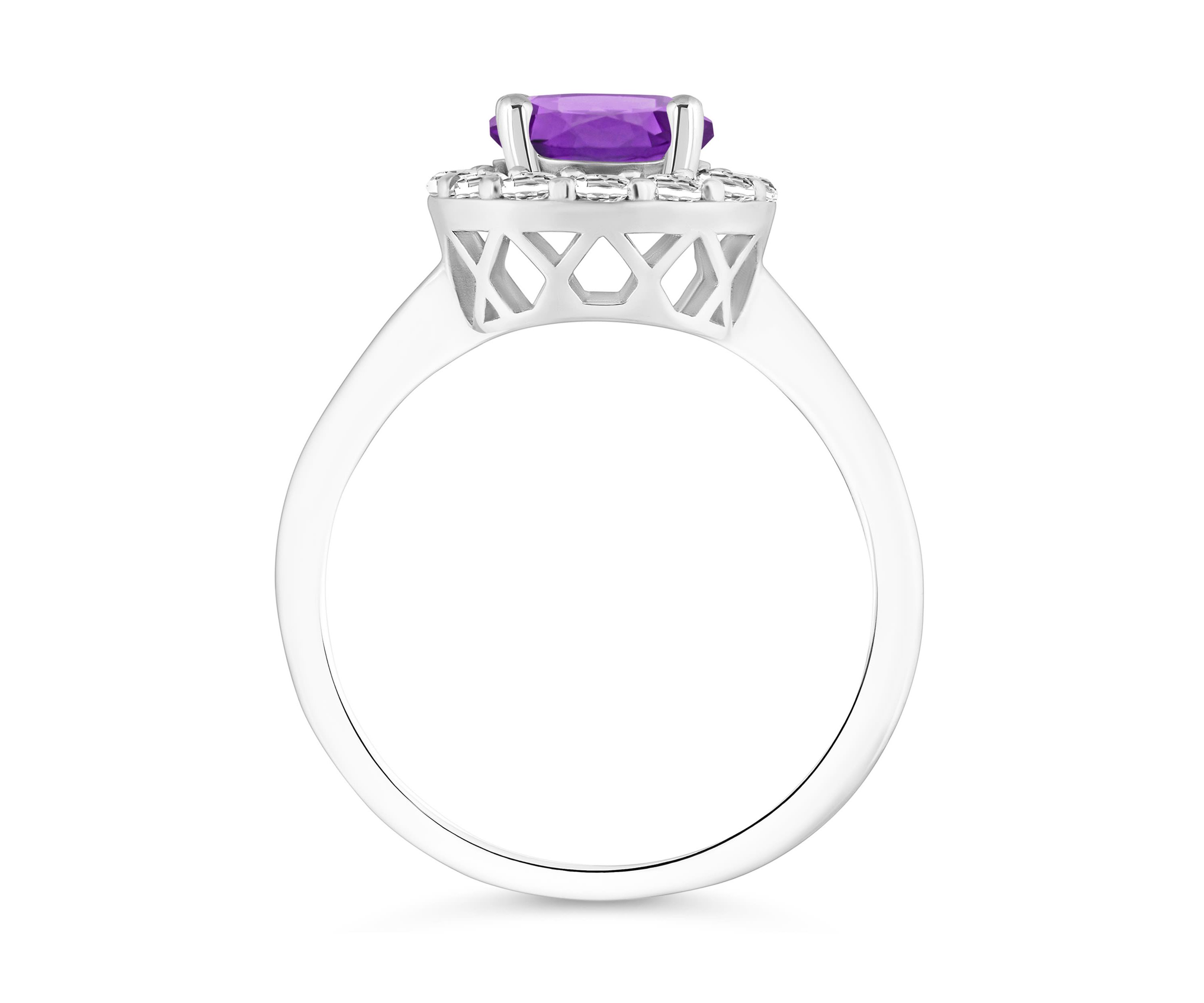 Sterling Silver 7mm Round Amethyst And White Topaz Halo Ring