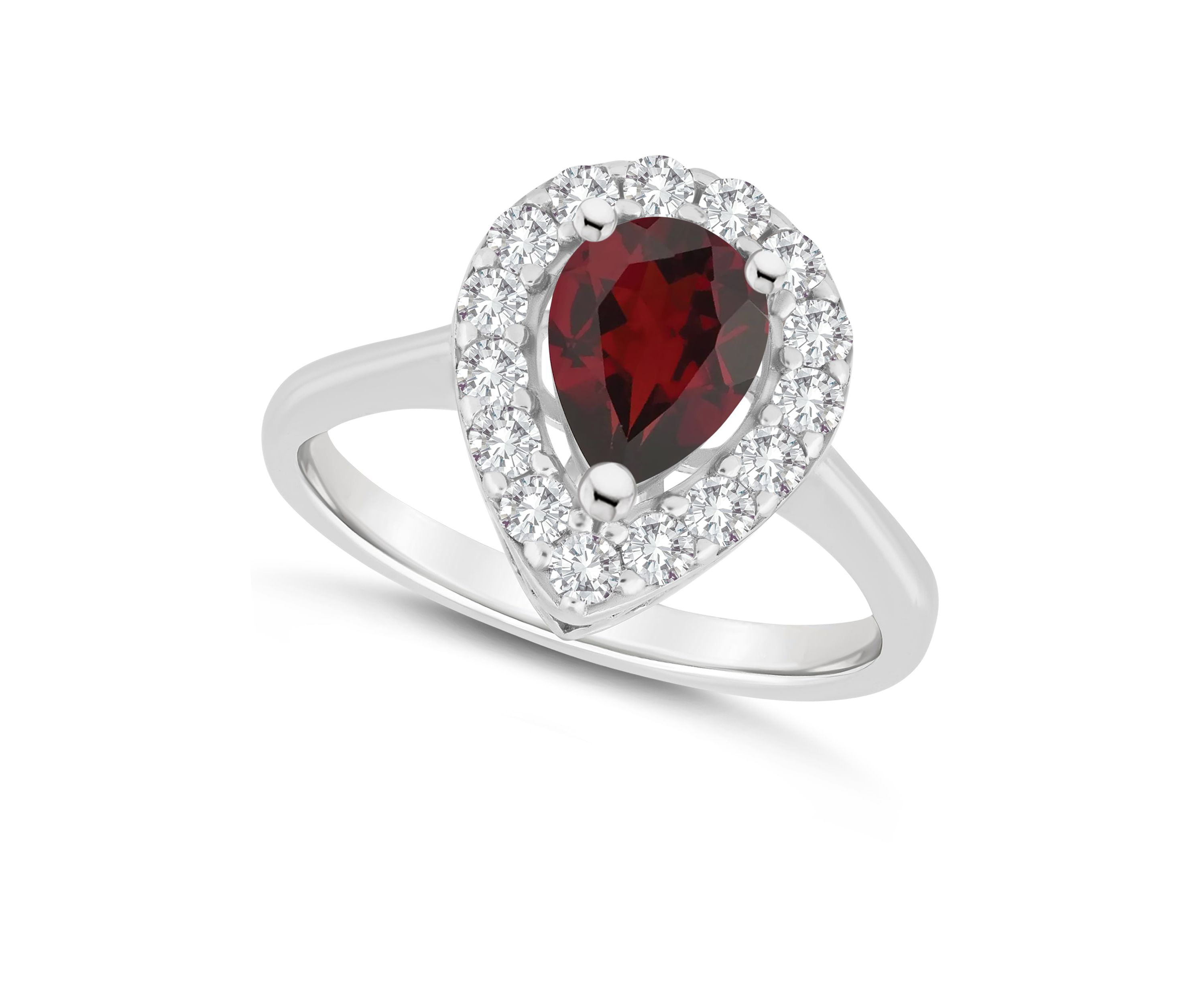 Sterling Silver 8x5mm Pear Shape Garnet And White Topaz Halo Ring