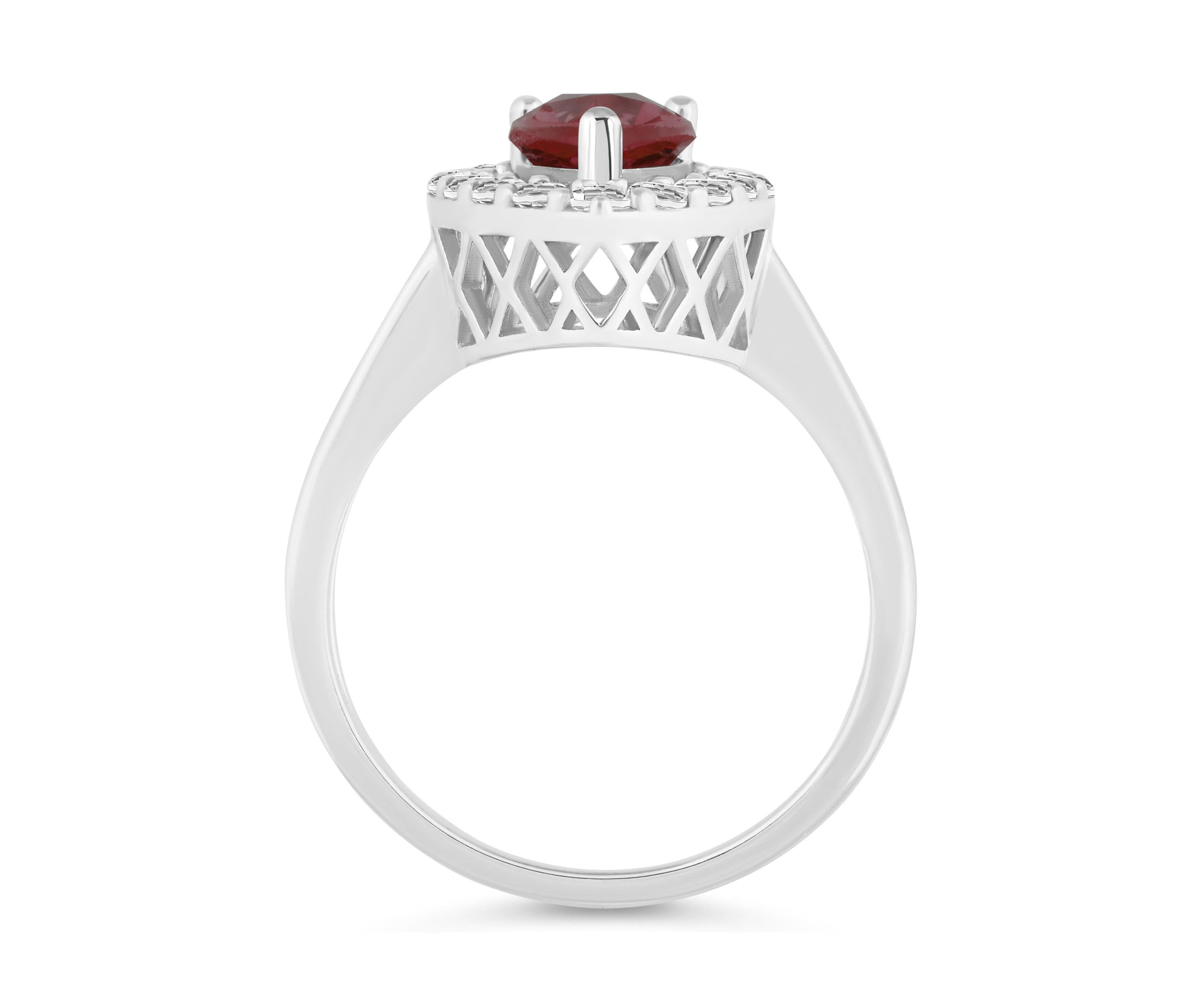 Sterling Silver 8x5mm Pear Shape Garnet And White Topaz Halo Ring