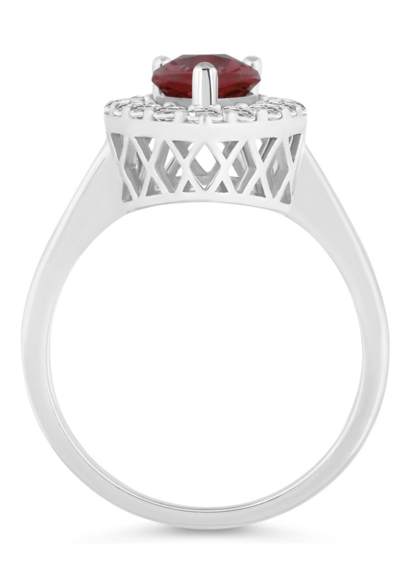 Sterling Silver 8x5mm Pear Shape Garnet And White Topaz Halo Ring
