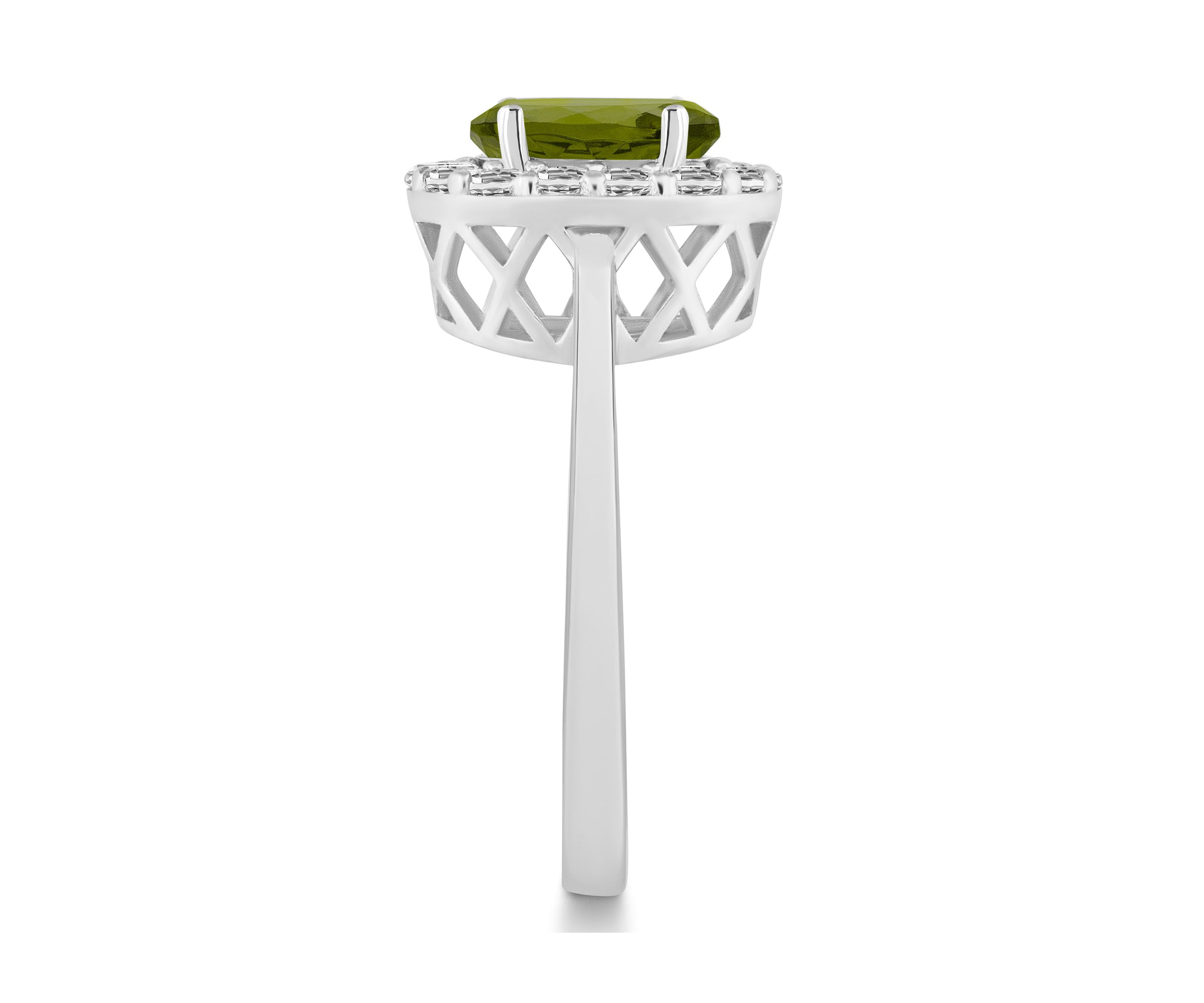 Sterling Silver 8x6mm Oval Peridot And White Topaz Halo Ring